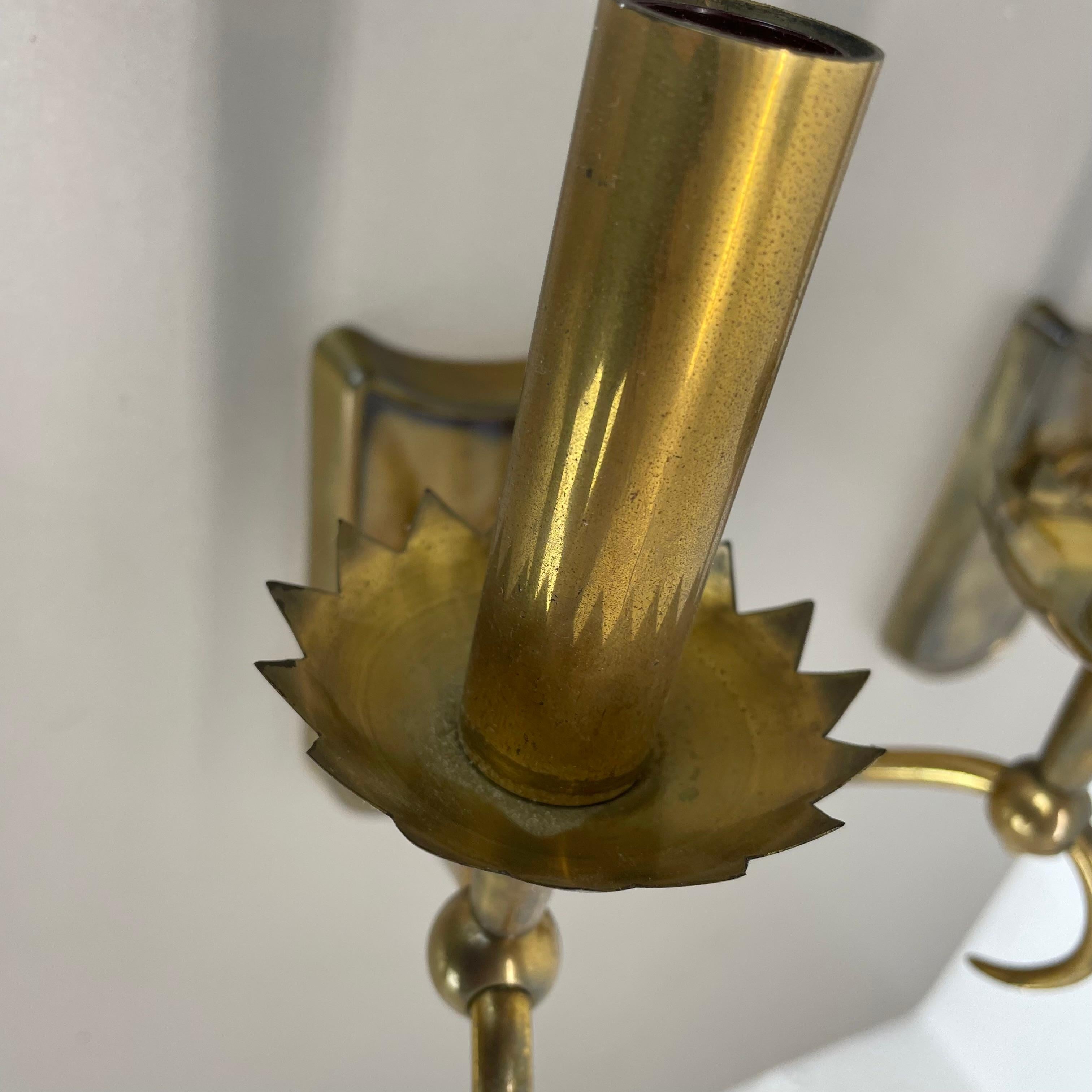 unique set of 2 brass Gio Ponti Style Theatre Wall Light Sconces, Italy, 1950s In Good Condition For Sale In Kirchlengern, DE
