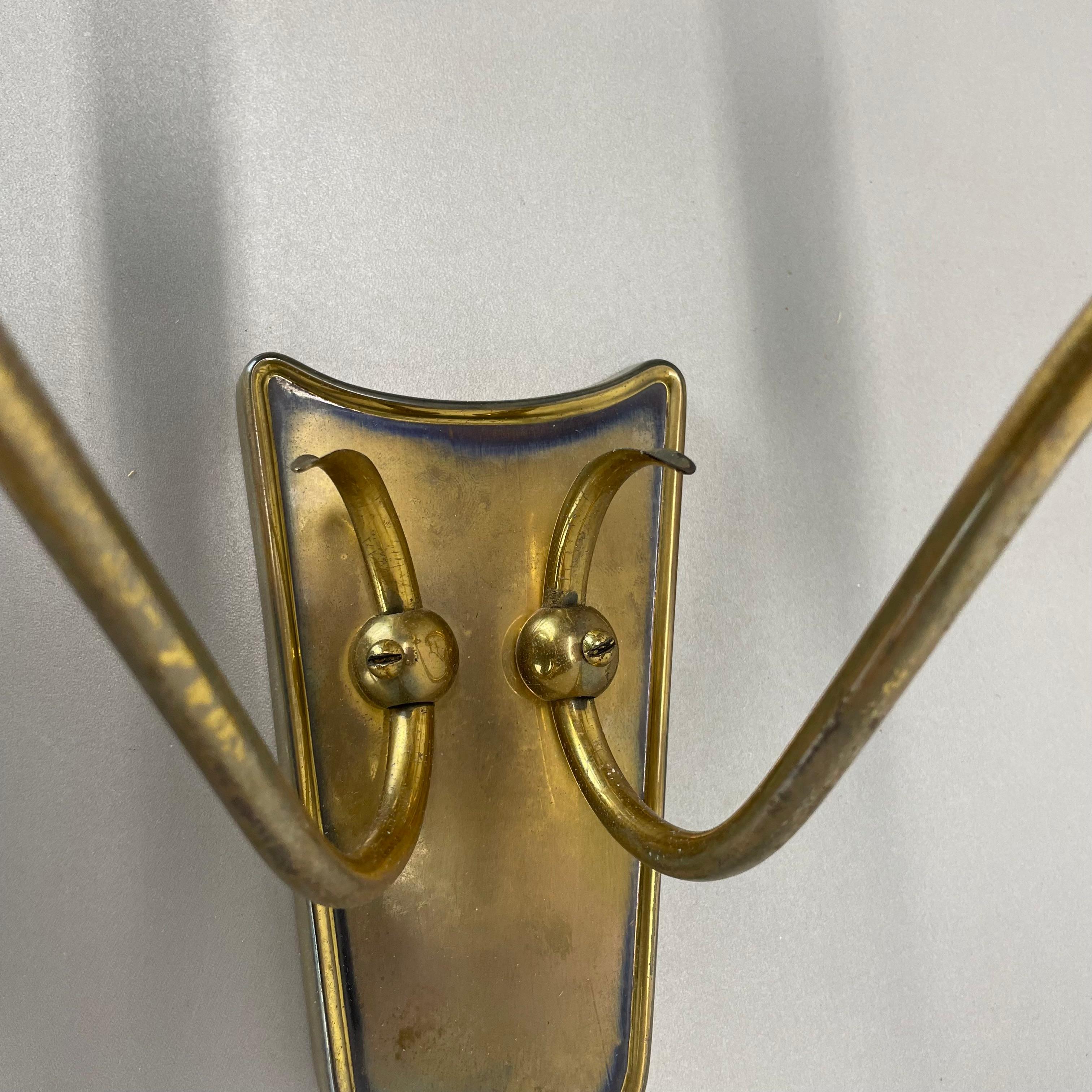 Metal unique set of 2 brass Gio Ponti Style Theatre Wall Light Sconces, Italy, 1950s For Sale