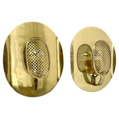 unique set of 2 Brass Stilnovo Style Theatre Wall Light Sconces, Italy, 1950s