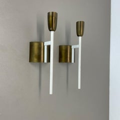 unique set of 2 brass tube Stilnovo Style Theatre Wall Light Sconces, Italy 1950