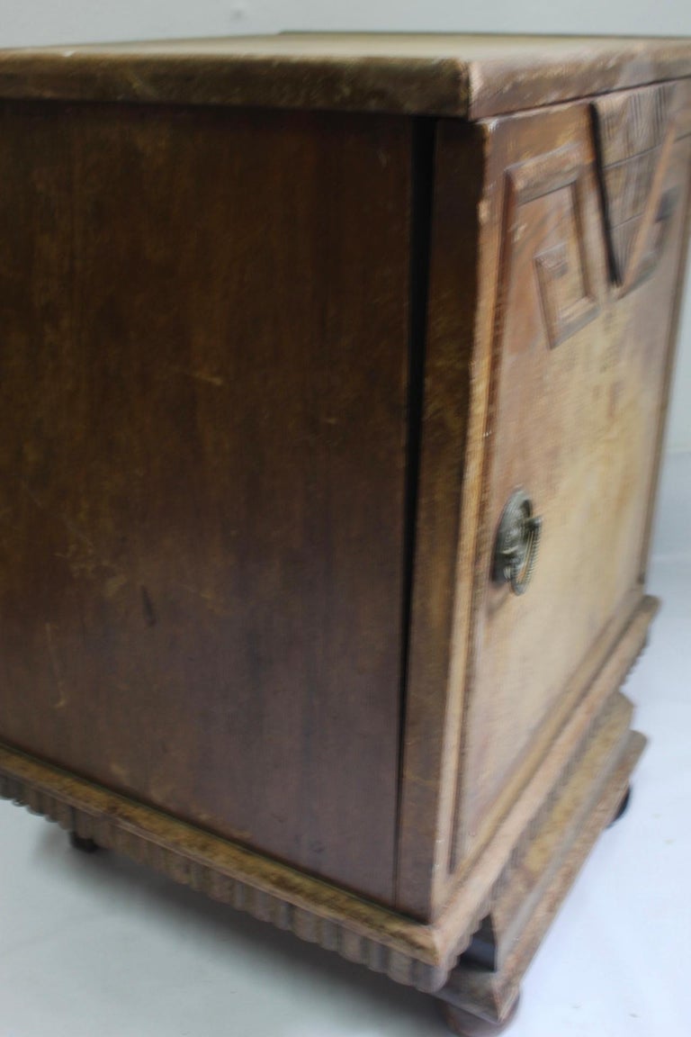 Unique Set of 2 Geometric Art Deco Spanish Nightstands or Side Tables