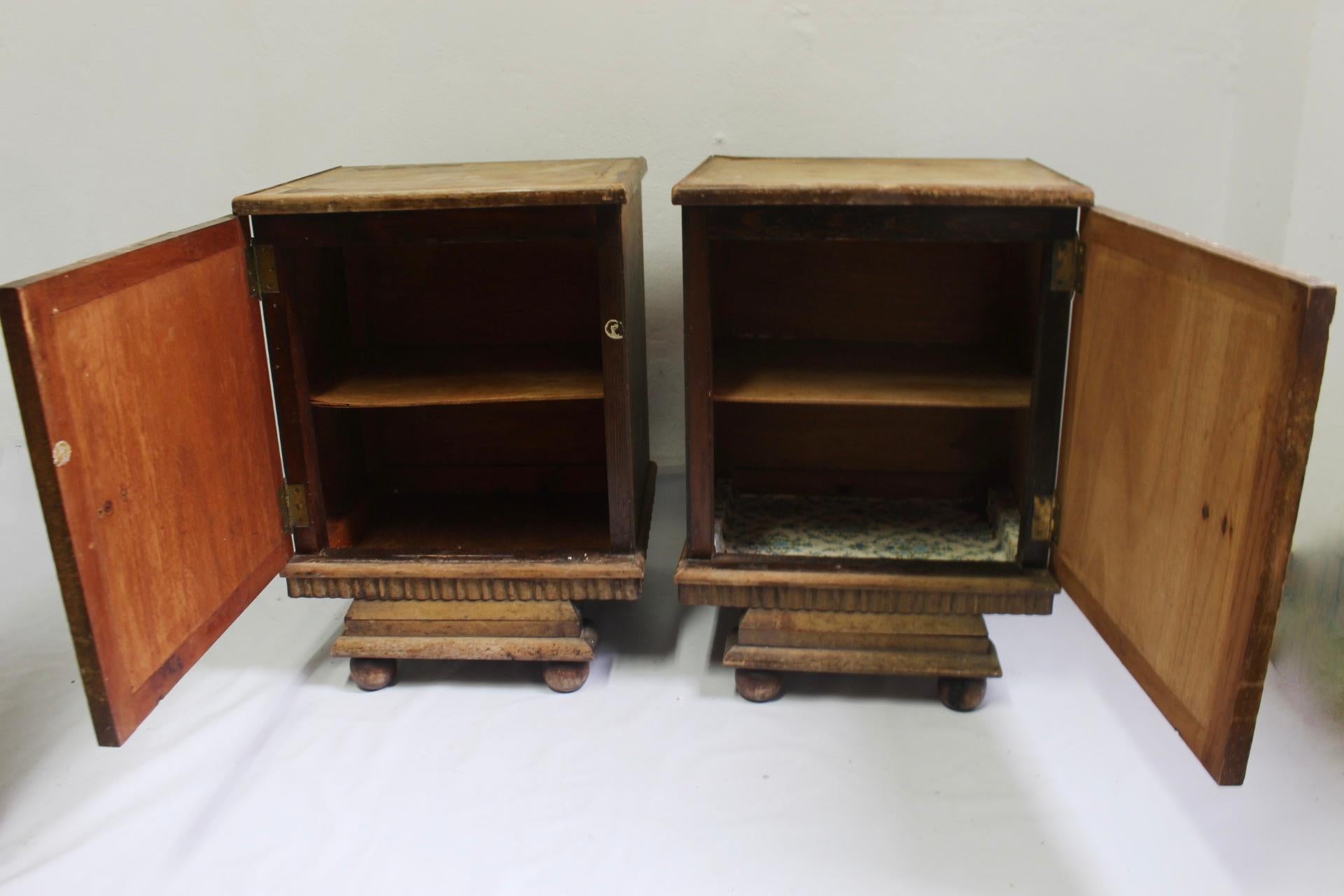 Unique Set of 2 Geometric Art Deco Spanish Nightstands or Side Tables, 1920s 7