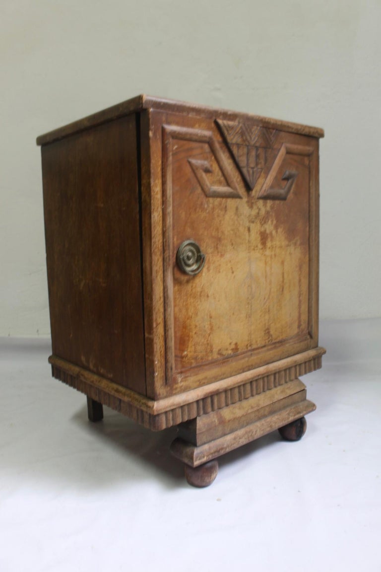 Unique Set of 2 Geometric Art Deco Spanish Nightstands or Side Tables