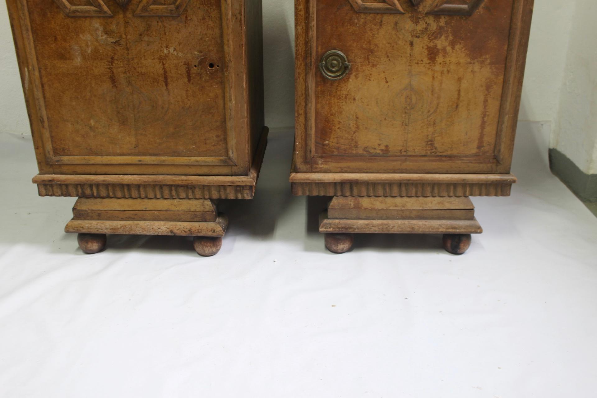 Unique Set of 2 Geometric Art Deco Spanish Nightstands or Side Tables, 1920s 2