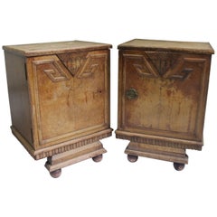 Unique Set of 2 Geometric Art Deco Spanish Nightstands or Side Tables, 1920s
