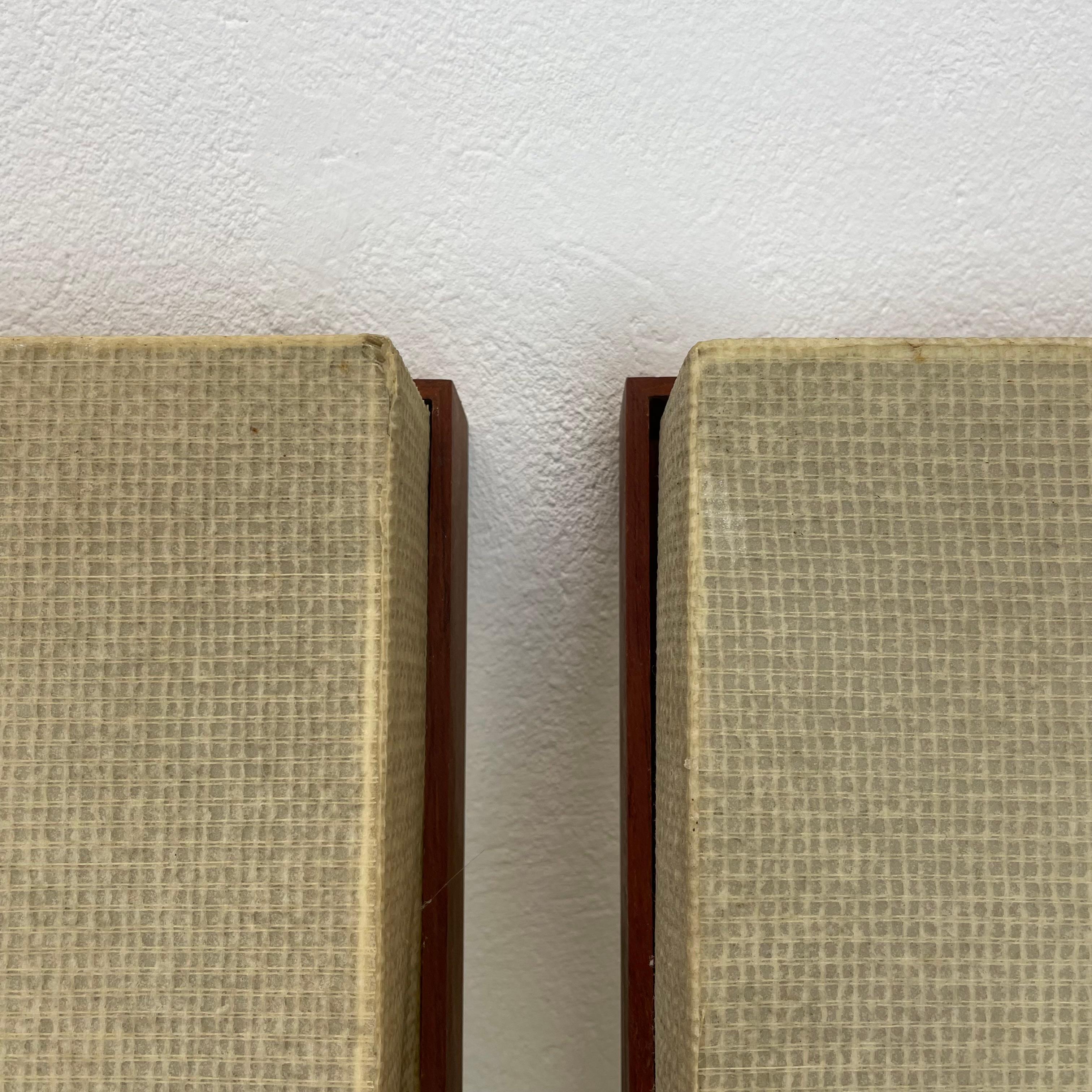 unique Set of 2 large 40x25cm teak wall light panel elements, Germany 1950s For Sale 9