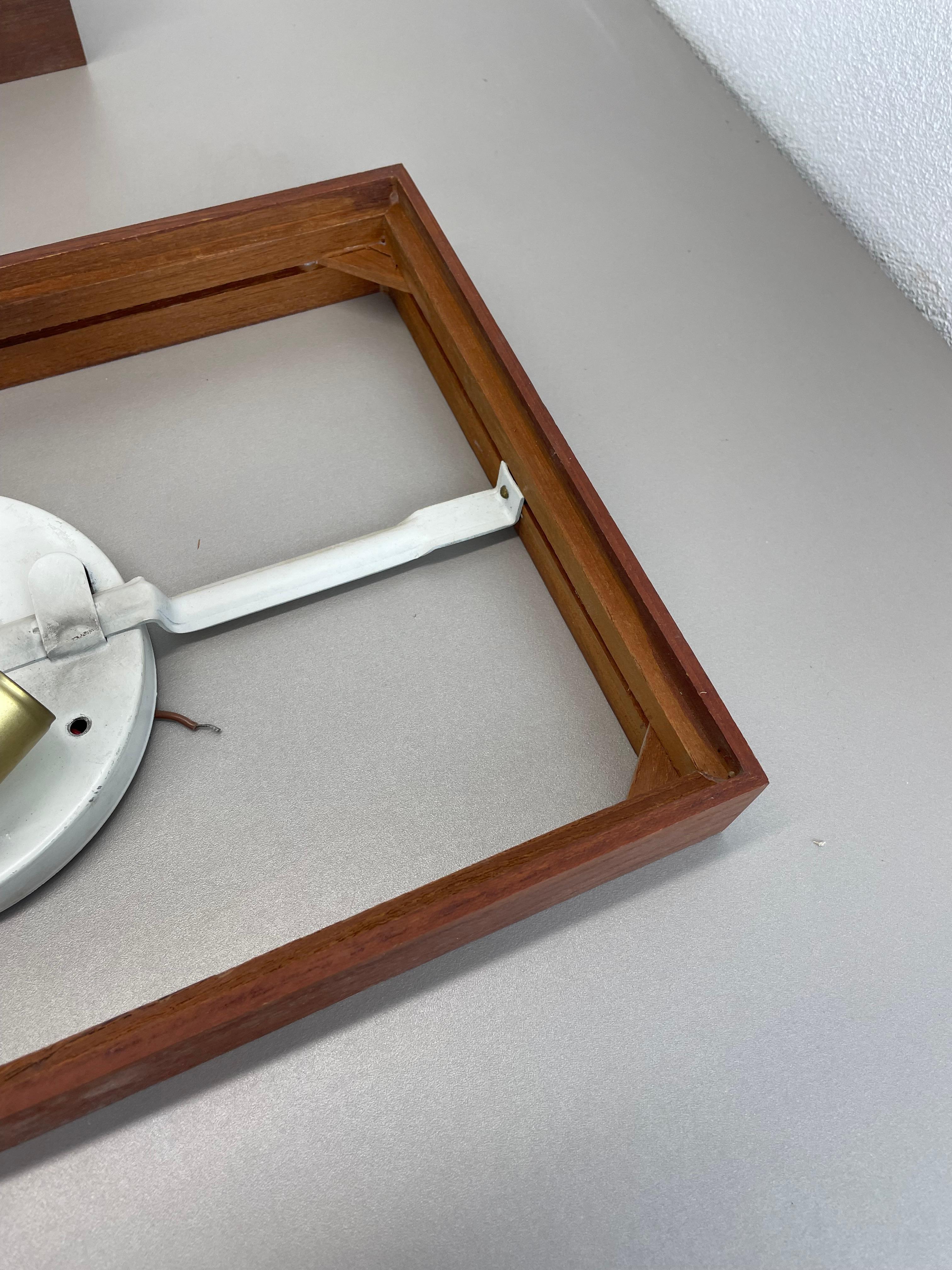 unique Set of 2 large 40x25cm teak wall light panel elements, Germany 1950s For Sale 12
