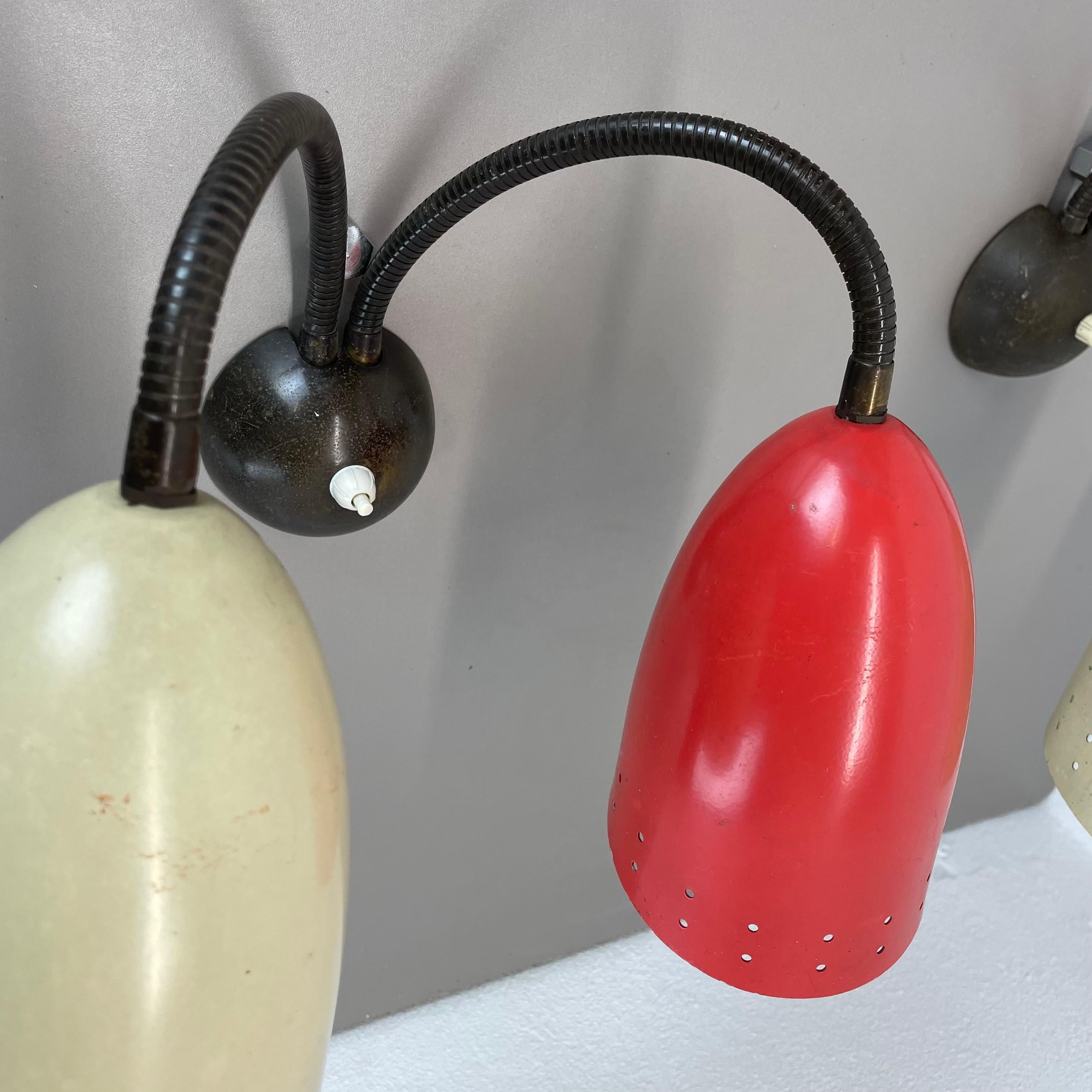 unique set of 2 multicolor Stilnovo Style Theatre Wall Light Sconces, Italy 1950 For Sale 3