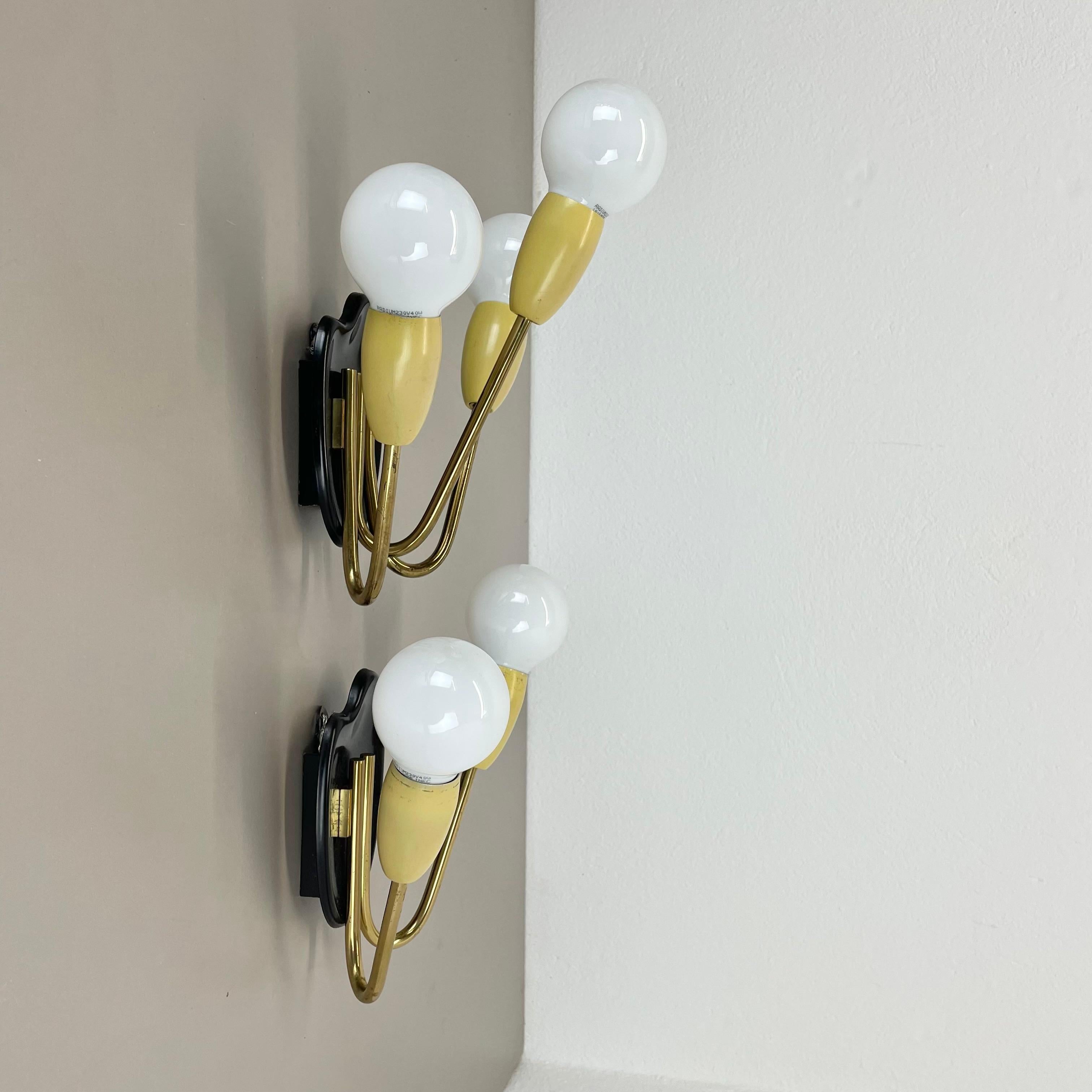 Mid-Century Modern unique set of 2 multicolor Stilnovo Style Theatre Wall Light Sconces, Italy 1950 For Sale