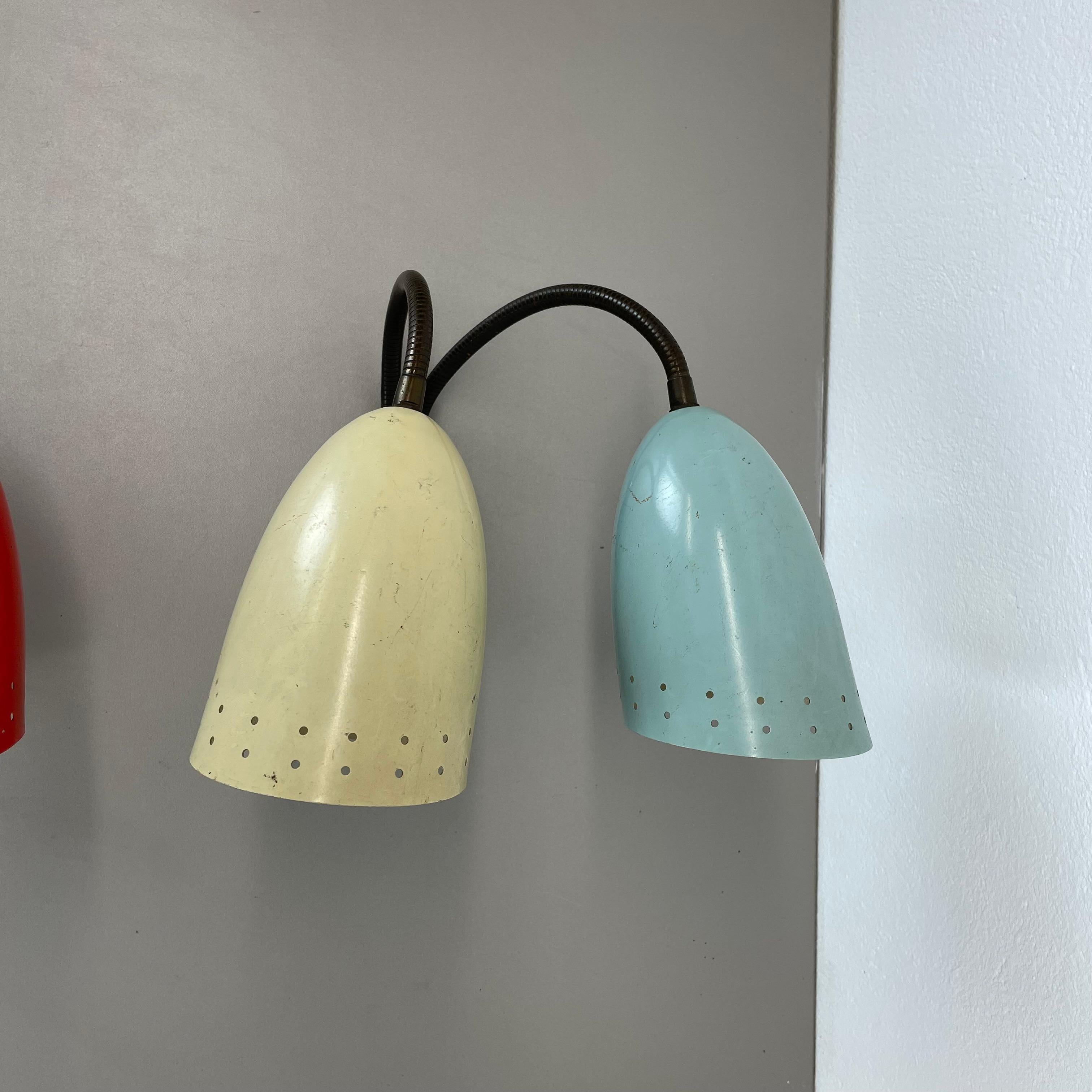 Italian unique set of 2 multicolor Stilnovo Style Theatre Wall Light Sconces, Italy 1950 For Sale