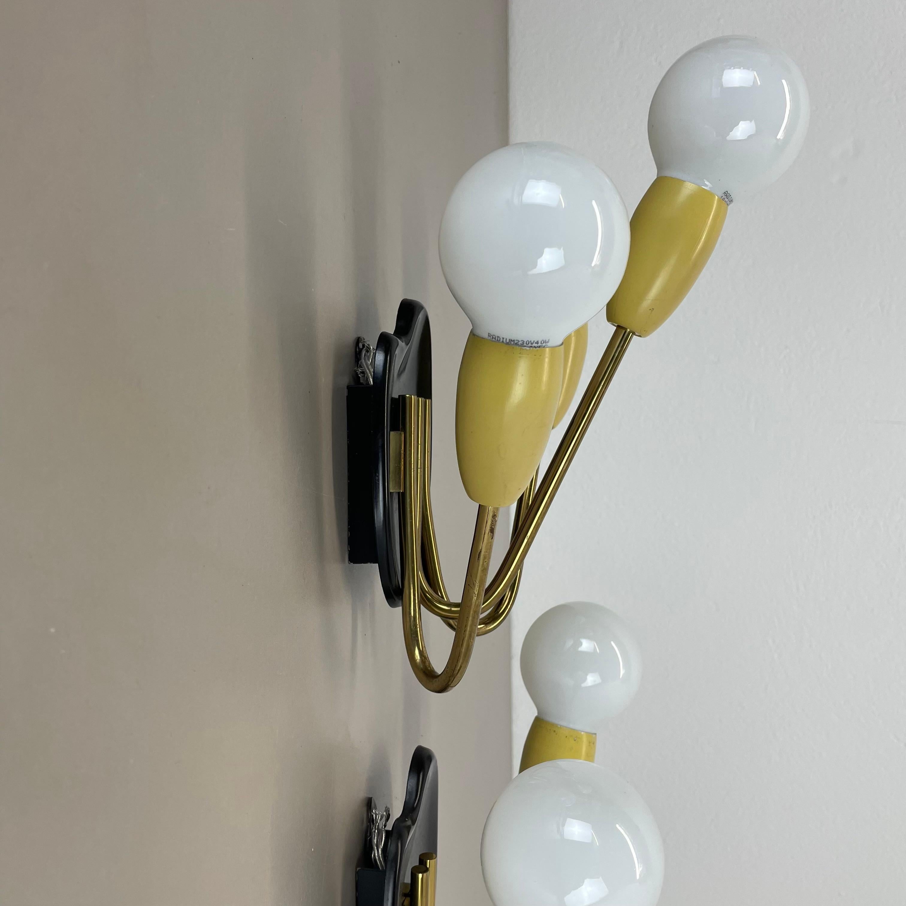 Italian unique set of 2 multicolor Stilnovo Style Theatre Wall Light Sconces, Italy 1950 For Sale