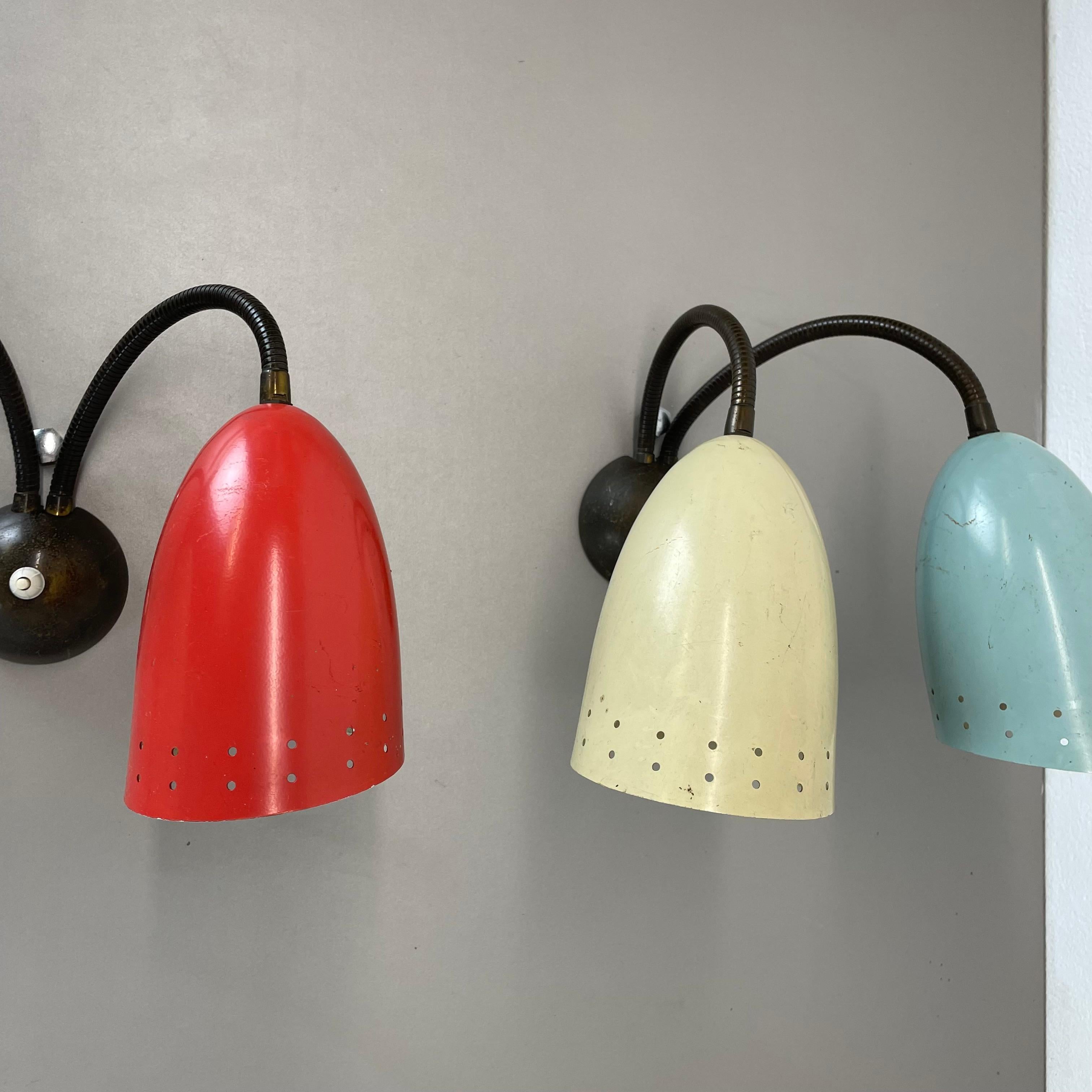 20th Century unique set of 2 multicolor Stilnovo Style Theatre Wall Light Sconces, Italy 1950 For Sale
