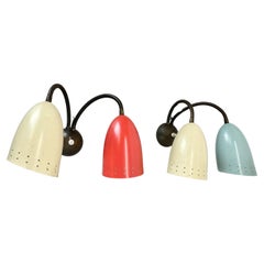unique set of 2 multicolor Stilnovo Style Theatre Wall Light Sconces, Italy 1950