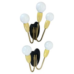 unique set of 2 multicolor Stilnovo Style Theatre Wall Light Sconces, Italy 1950