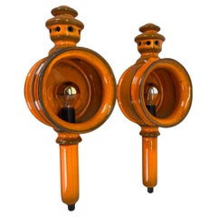 Vintage unique set of 2 orange "POP ART" wagon light Fat Lava Wall Light, Germany, 1970s