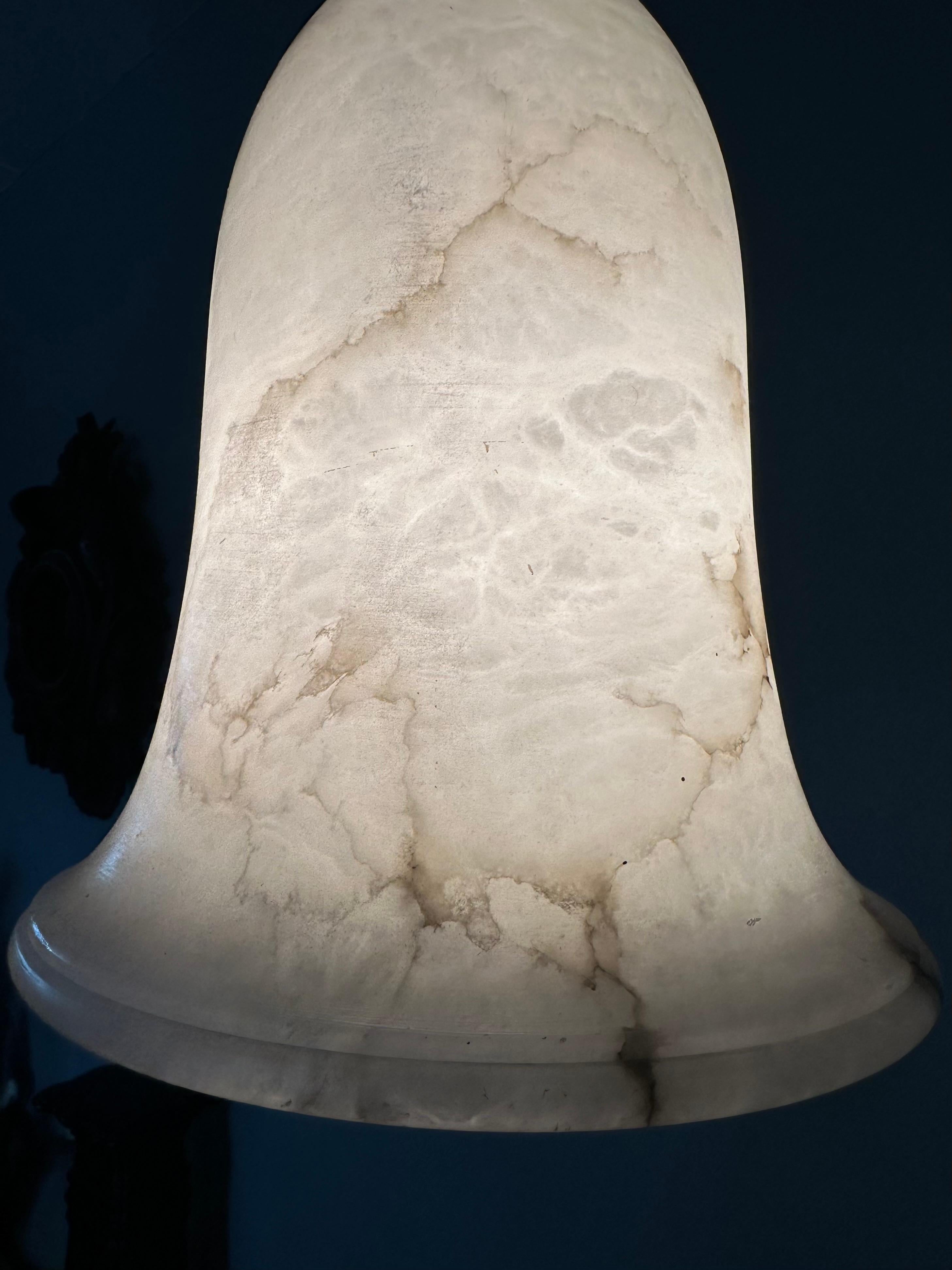Unique Set of 3 Large Art Deco Style Midcentury White Alabaster Pendant Lights For Sale 1