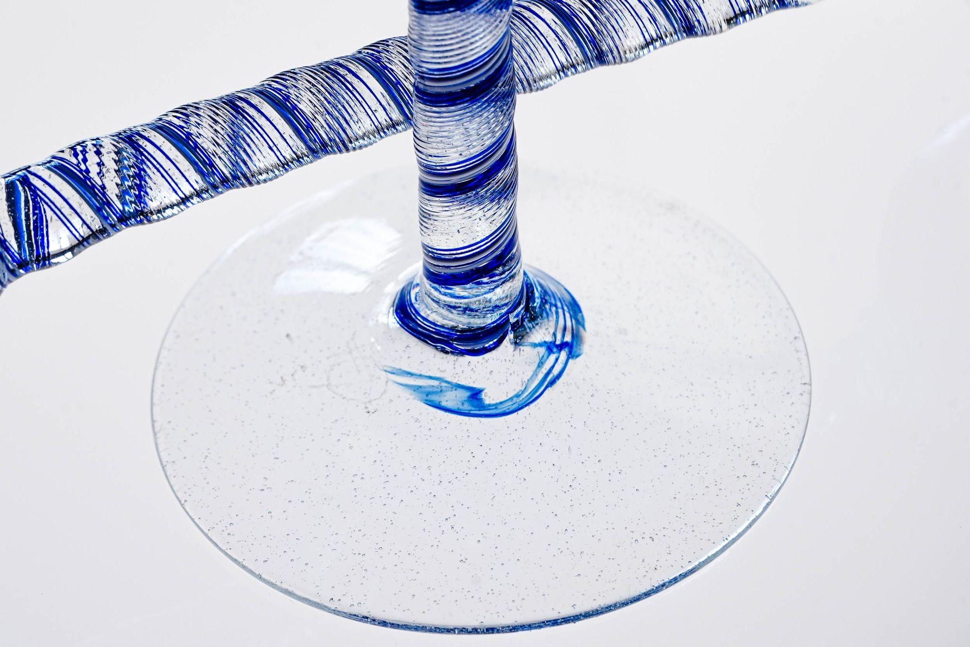 Unique Set of 6 Cenedese Twisted Stem, Cobalt and Pulegoso Murano Glass. Signed For Sale 10