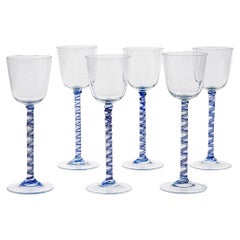 Ensemble unique de 6 tiges torsadées Cenedese, en verre de Murano de couleur cobalt et Pulegoso. Signé