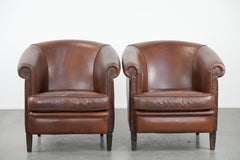 Unique set of 6 cognac-coloured cow leather club armchairs