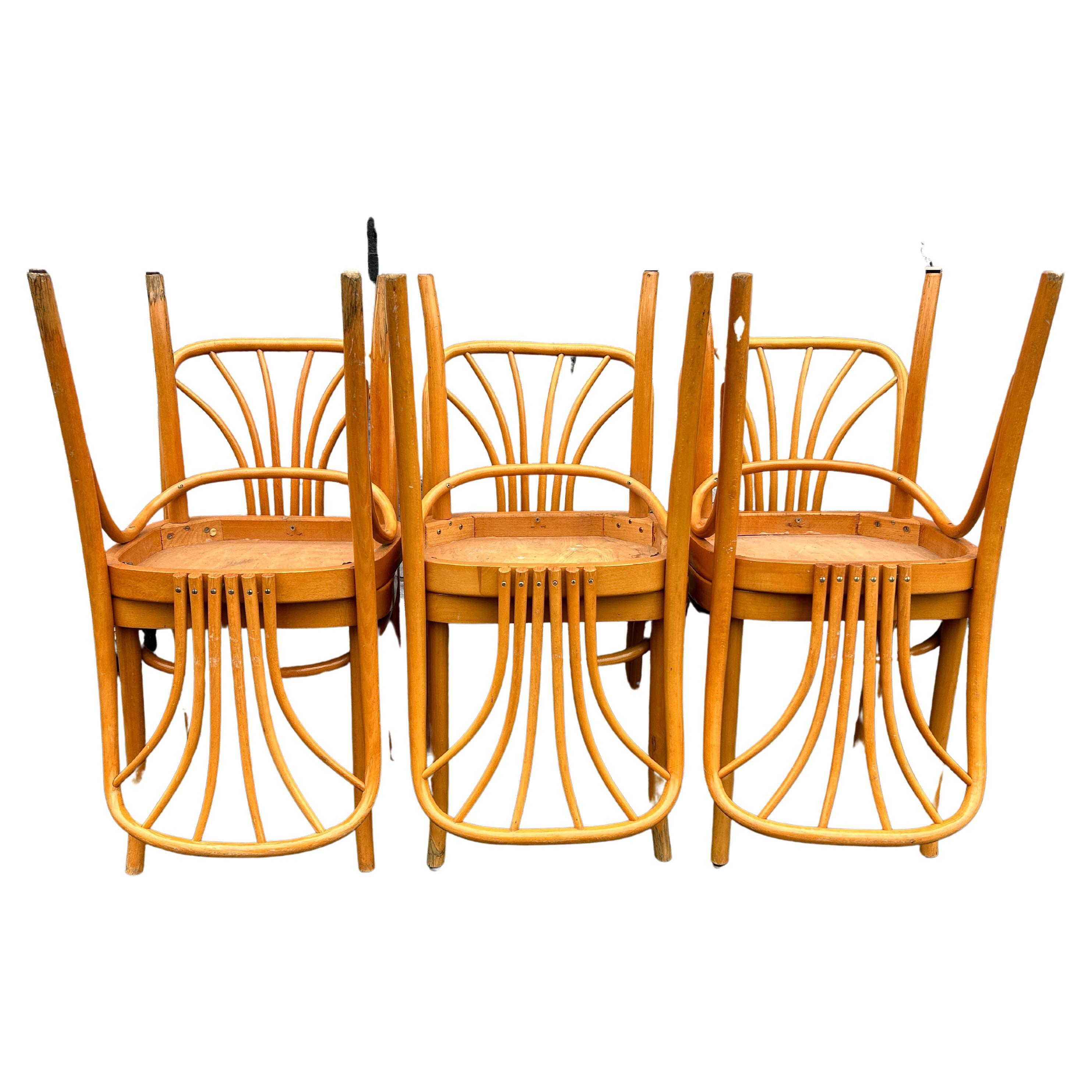Unique Set of 6 Mid-Century Bentwood Dining Chairs Thonet Josef Hoffmann In Good Condition For Sale In BROOKLYN, NY