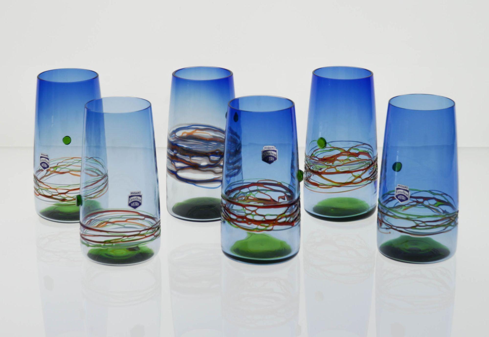 Unique Set of 6 Murano Tumblers Cenedese Murano 1960, Young Collection For Sale 8