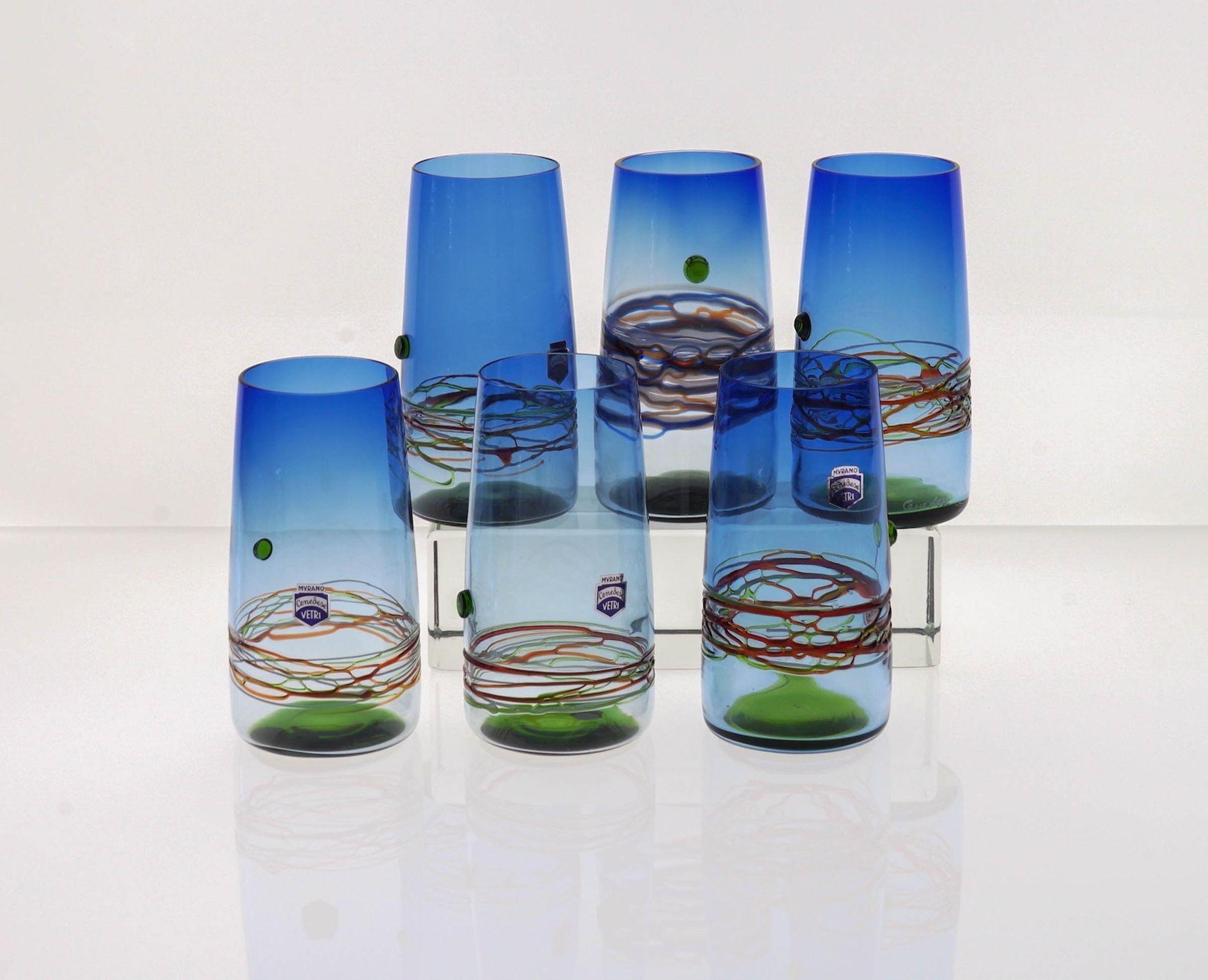 Unique Set of 6 Murano Tumblers Cenedese Murano 1960, Young Collection For Sale 13