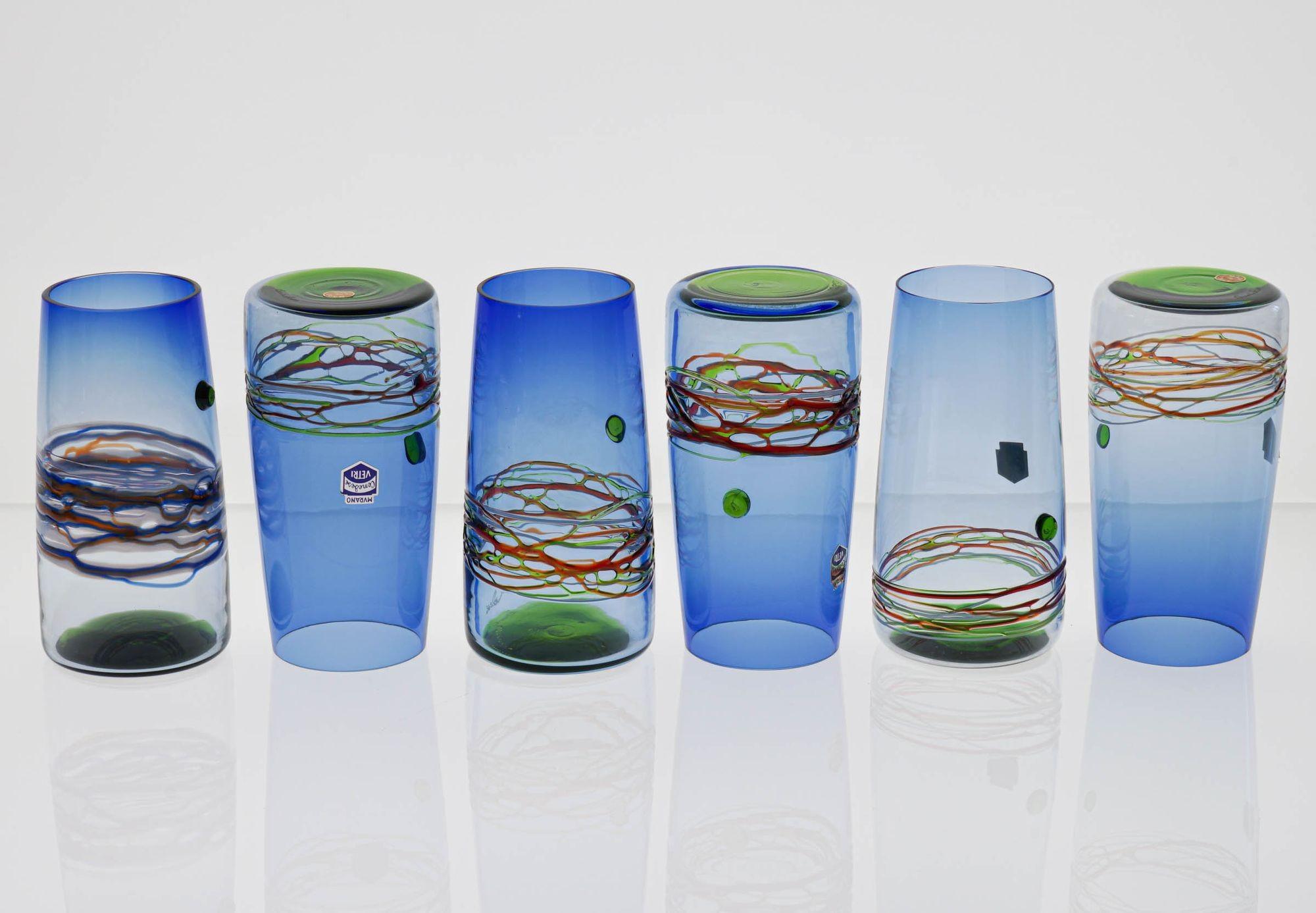 Mid-20th Century Unique Set of 6 Murano Tumblers Cenedese Murano 1960, Young Collection For Sale