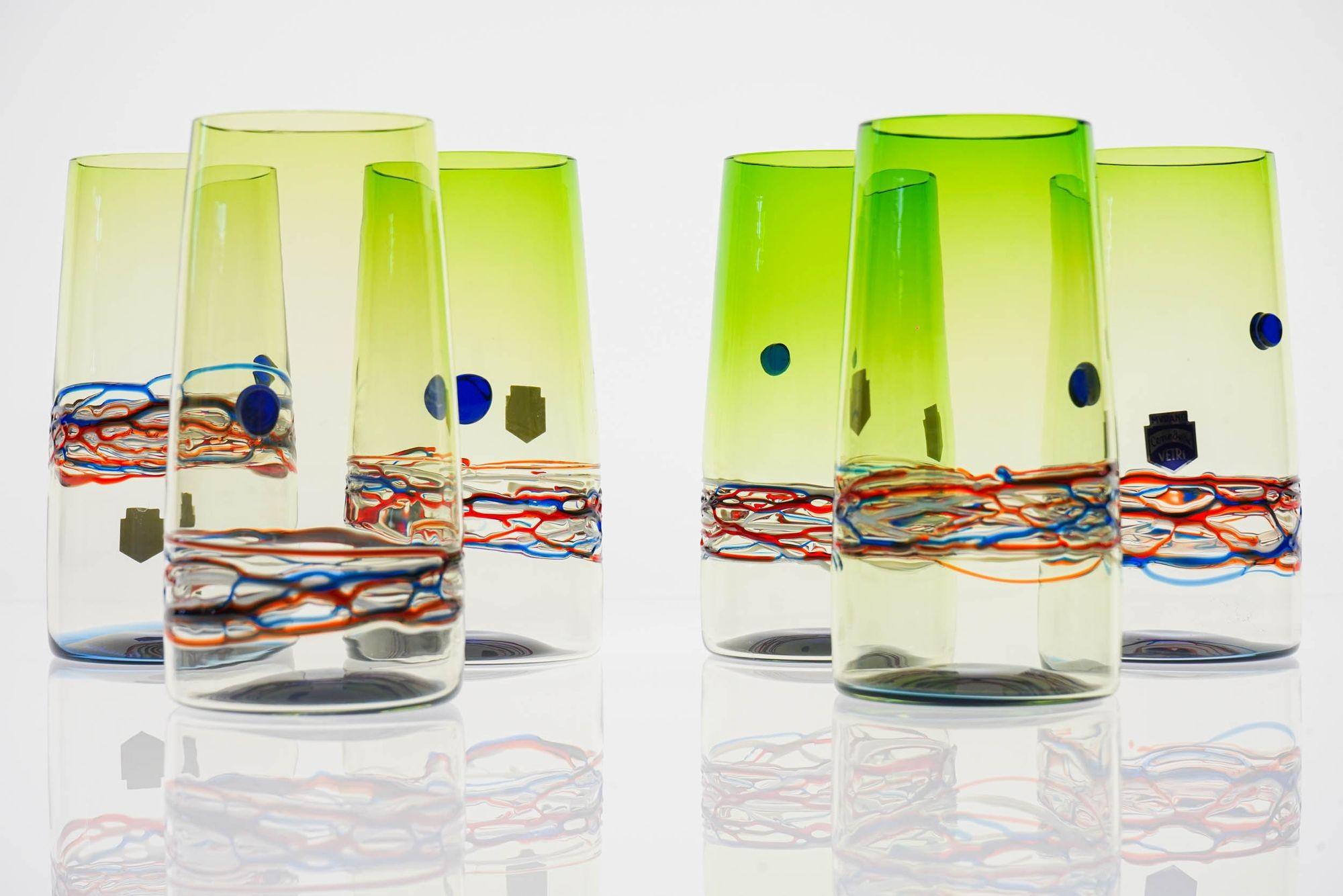 Unique Set of 6 Murano Tumblers, Cenedese Murano 1960, Young Collection, Signed For Sale 7