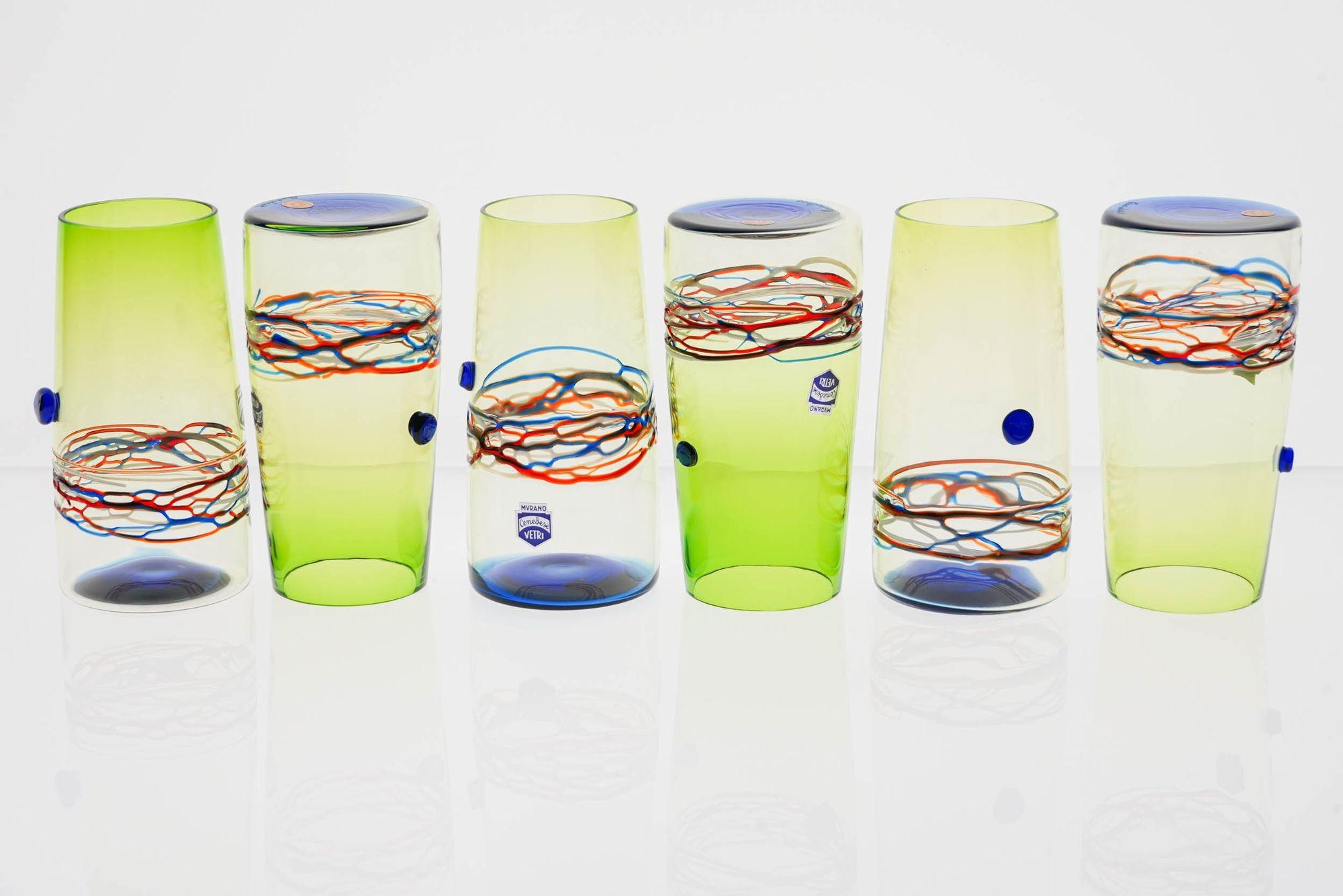 Unique Set of 6 Murano Tumblers, Cenedese Murano 1960, Young Collection, Signed For Sale 2