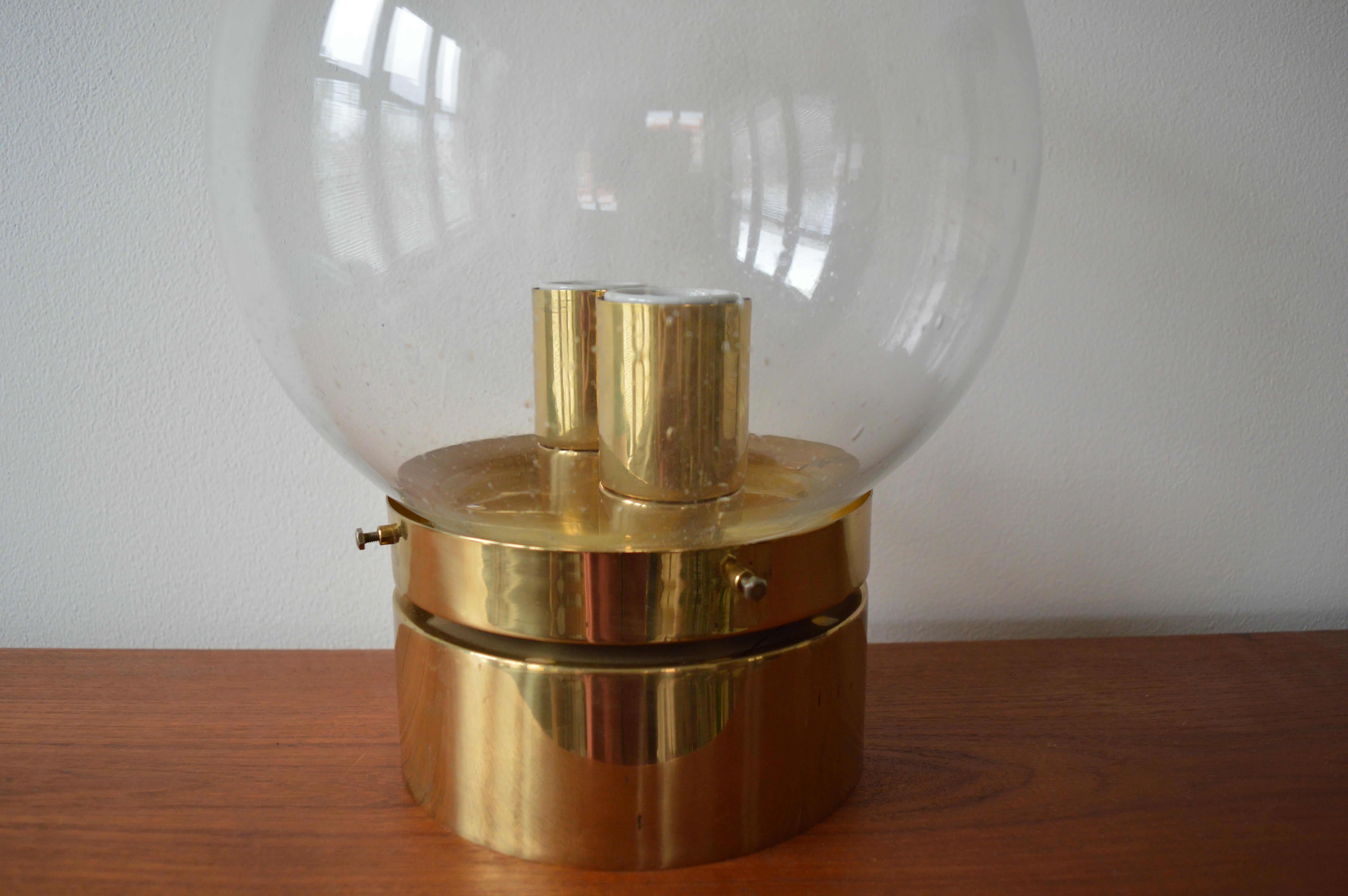 Czech Unique Set of Big 10 Brass and Glass Wall, Ceiling Lamps /Scones, 1970s