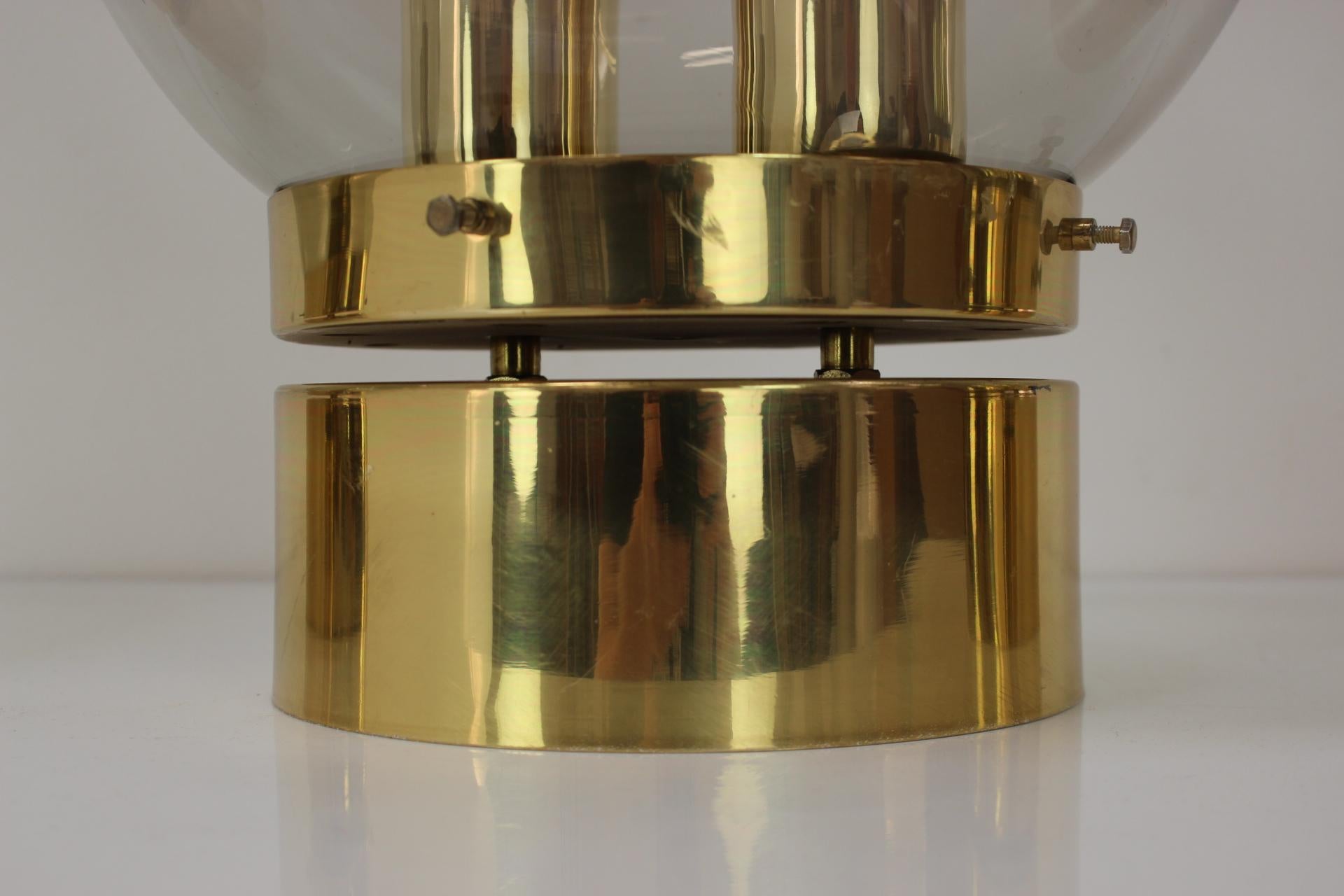 Late 20th Century Unique Set of Big Three Brass and Glass Wall, Ceiling Lamps /Scones, 1970s For Sale