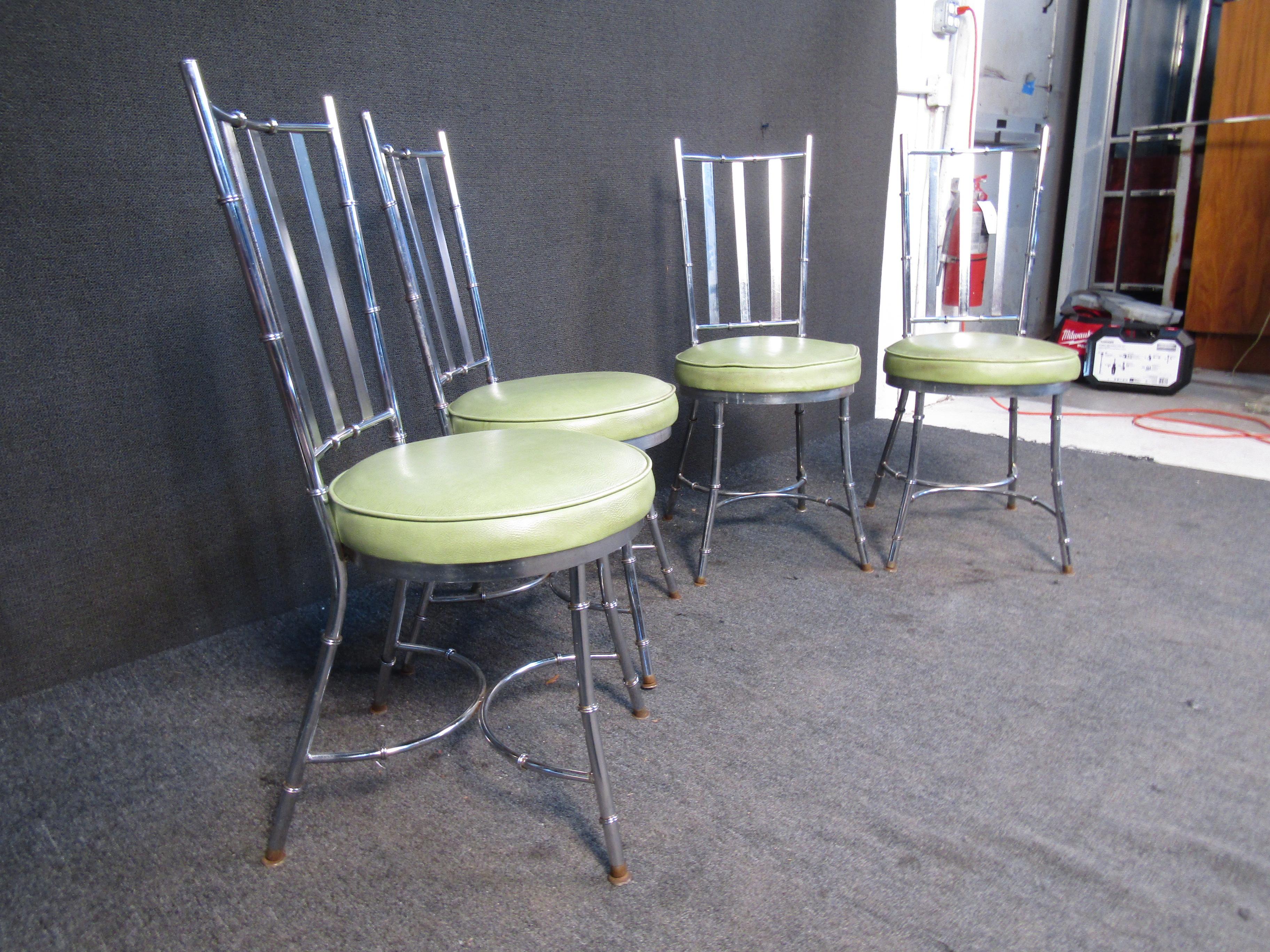 Mid-Century Vintage Chrome Bamboo Dining Chairs In Good Condition For Sale In Brooklyn, NY