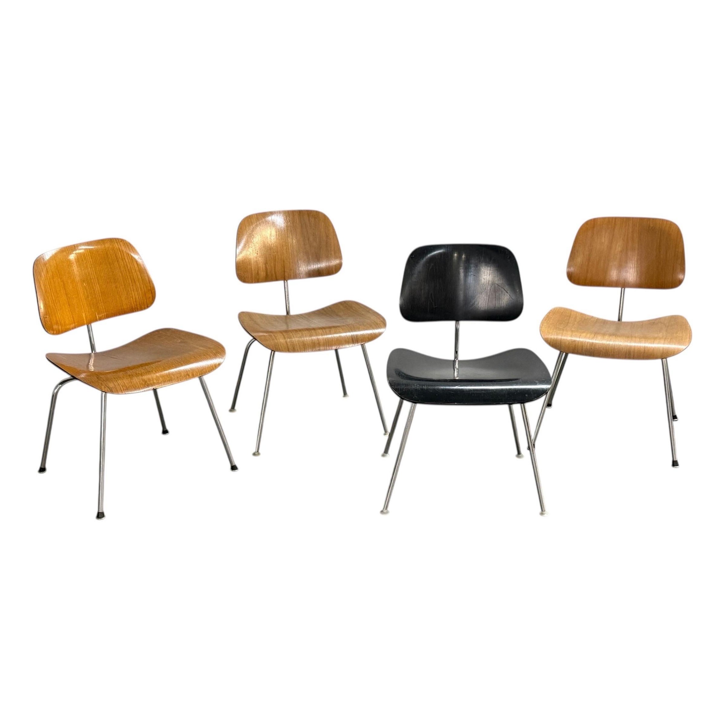 Unique Set of Eames DCM Vintage Dining Chairs For Sale