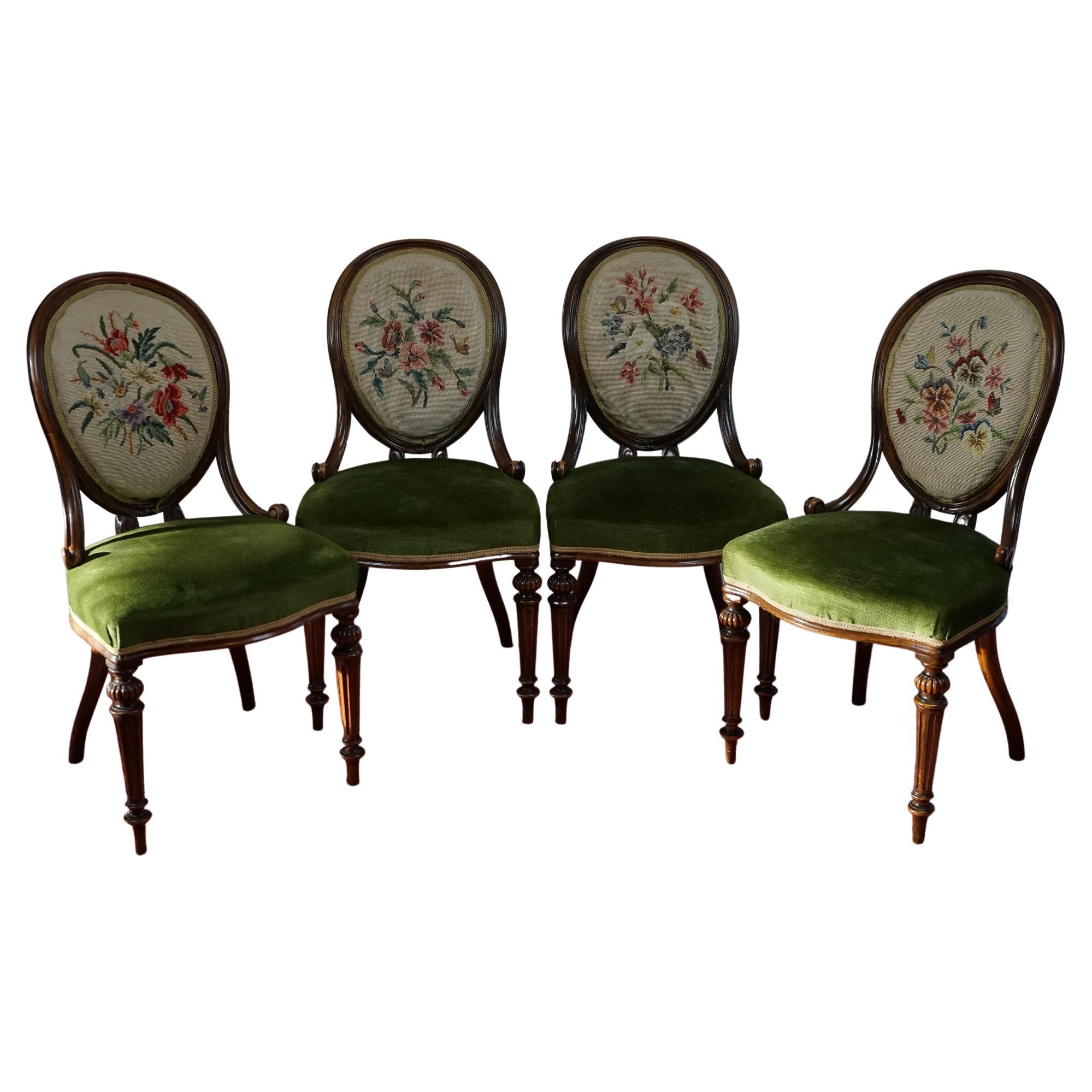 Unique Set of Four Walnut Framed Dining Chairs by Gillows of Lancaster For Sale