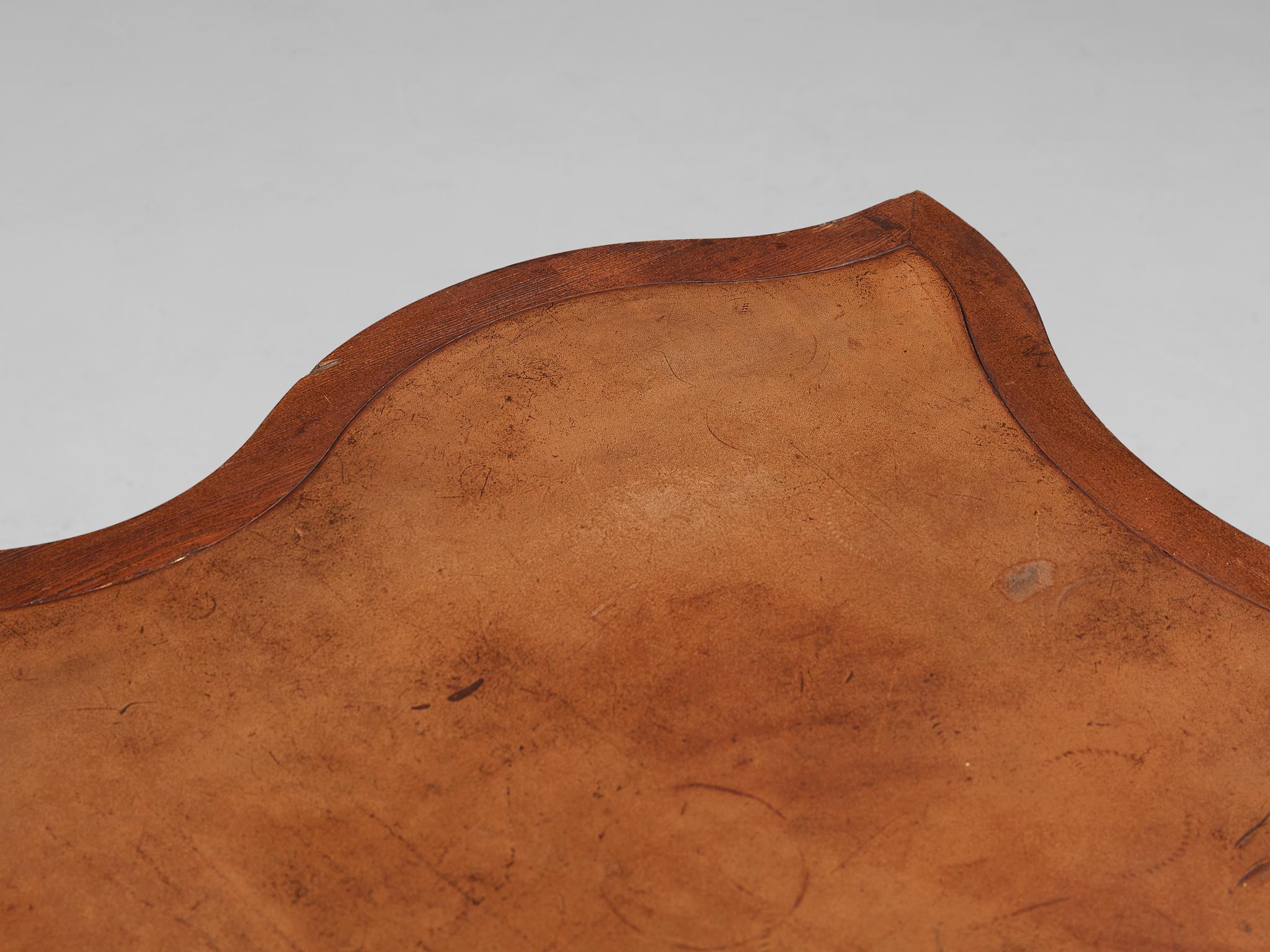 Unique Set of French Side Tables in Stained Pine and Patined Leather 4