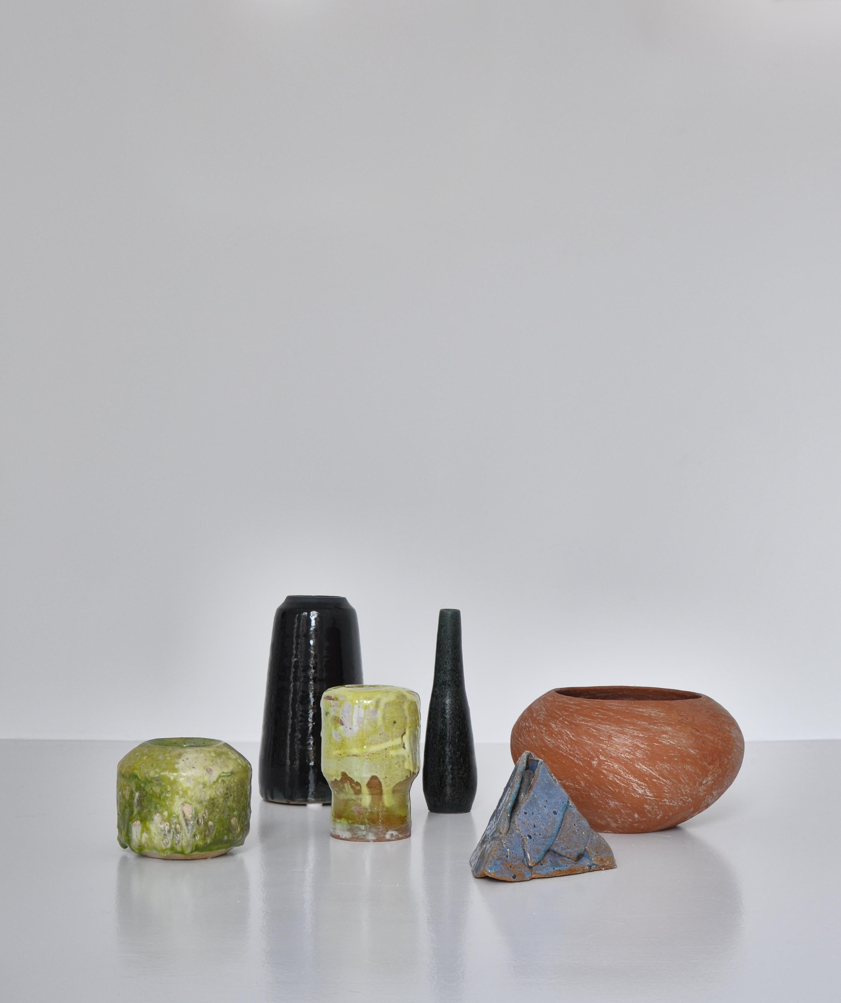 Unique Set of Green Stoneware Vases by Ole Bjørn Krüger, 1960s Danish Modern 9