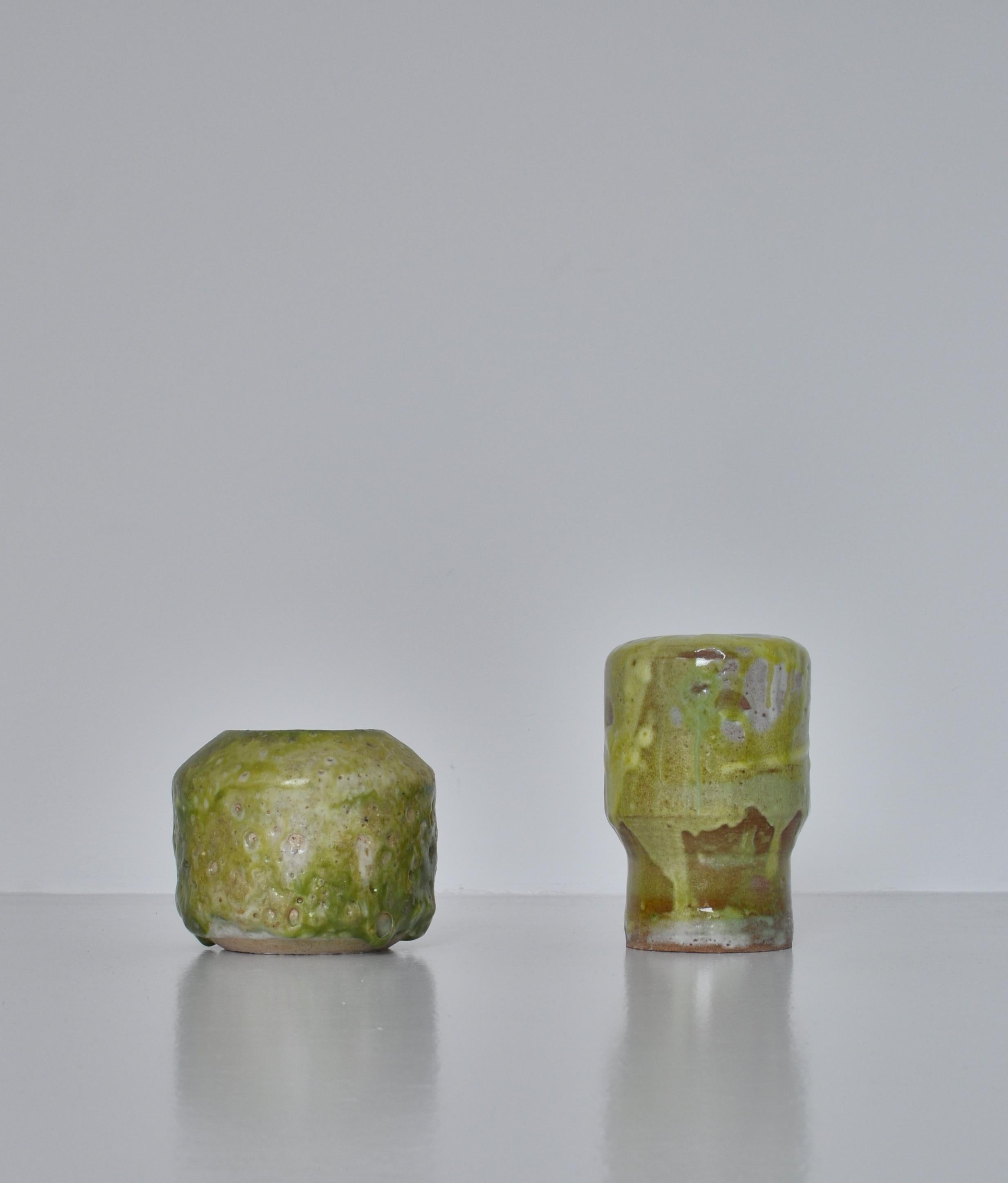 Scandinavian Modern Unique Set of Green Stoneware Vases by Ole Bjørn Krüger, 1960s Danish Modern