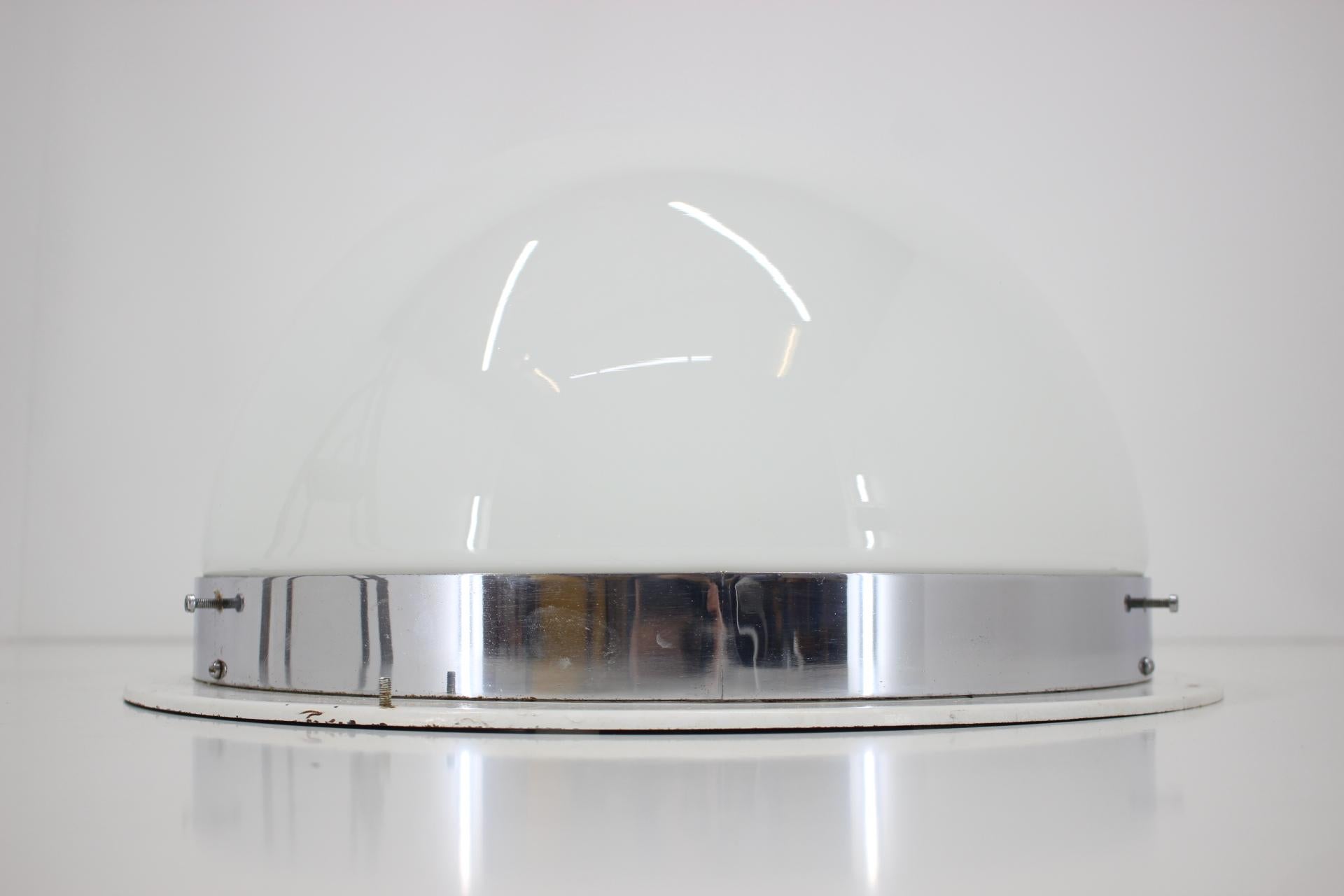 Opaline Glass Unique Set of Six Big Bauhaus Chrome Ceiling Lamps / Flush Mounts, 1940s For Sale