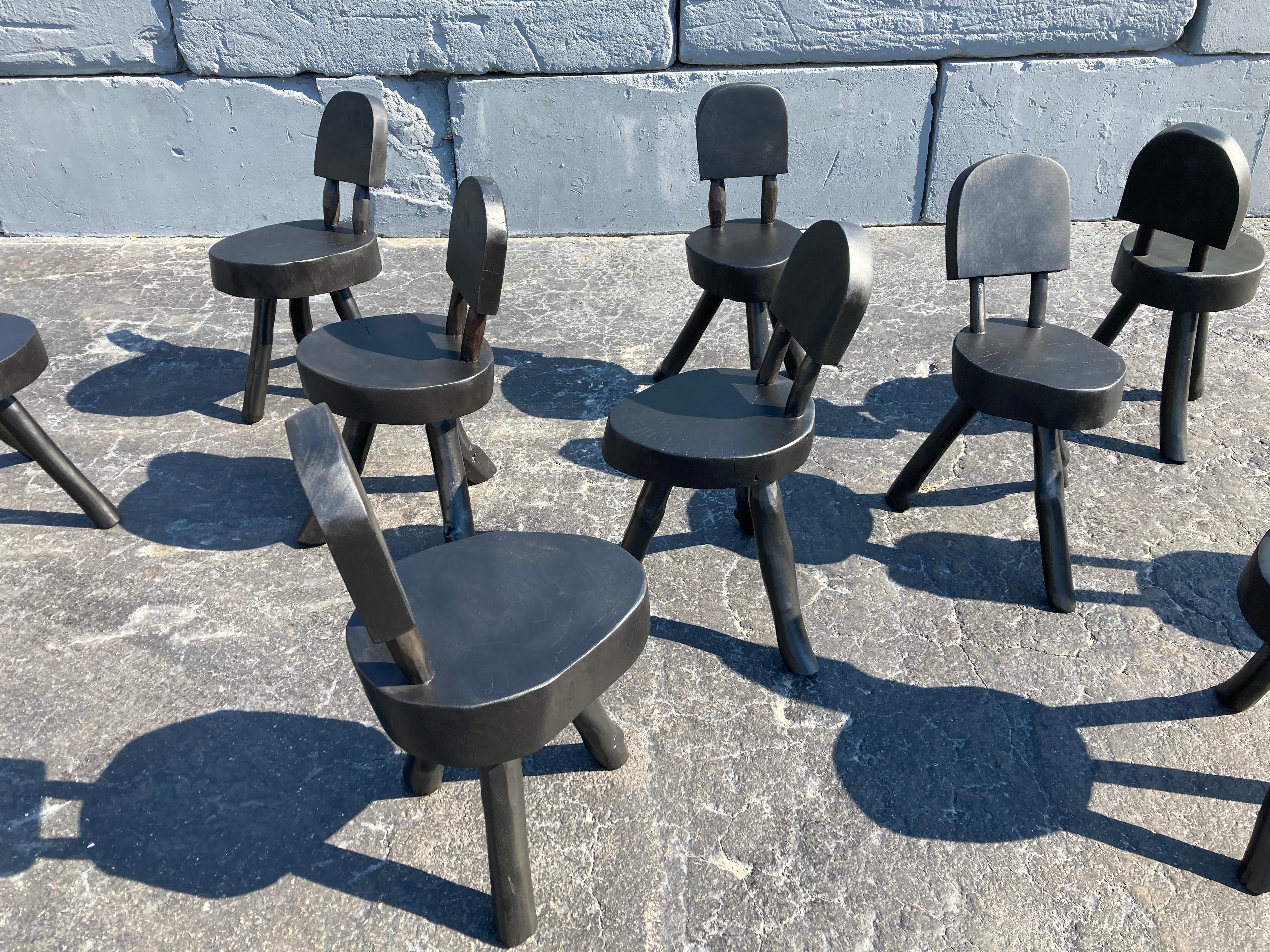Unique Set of Ten Dining Chairs, Tree, Stump, Black 3