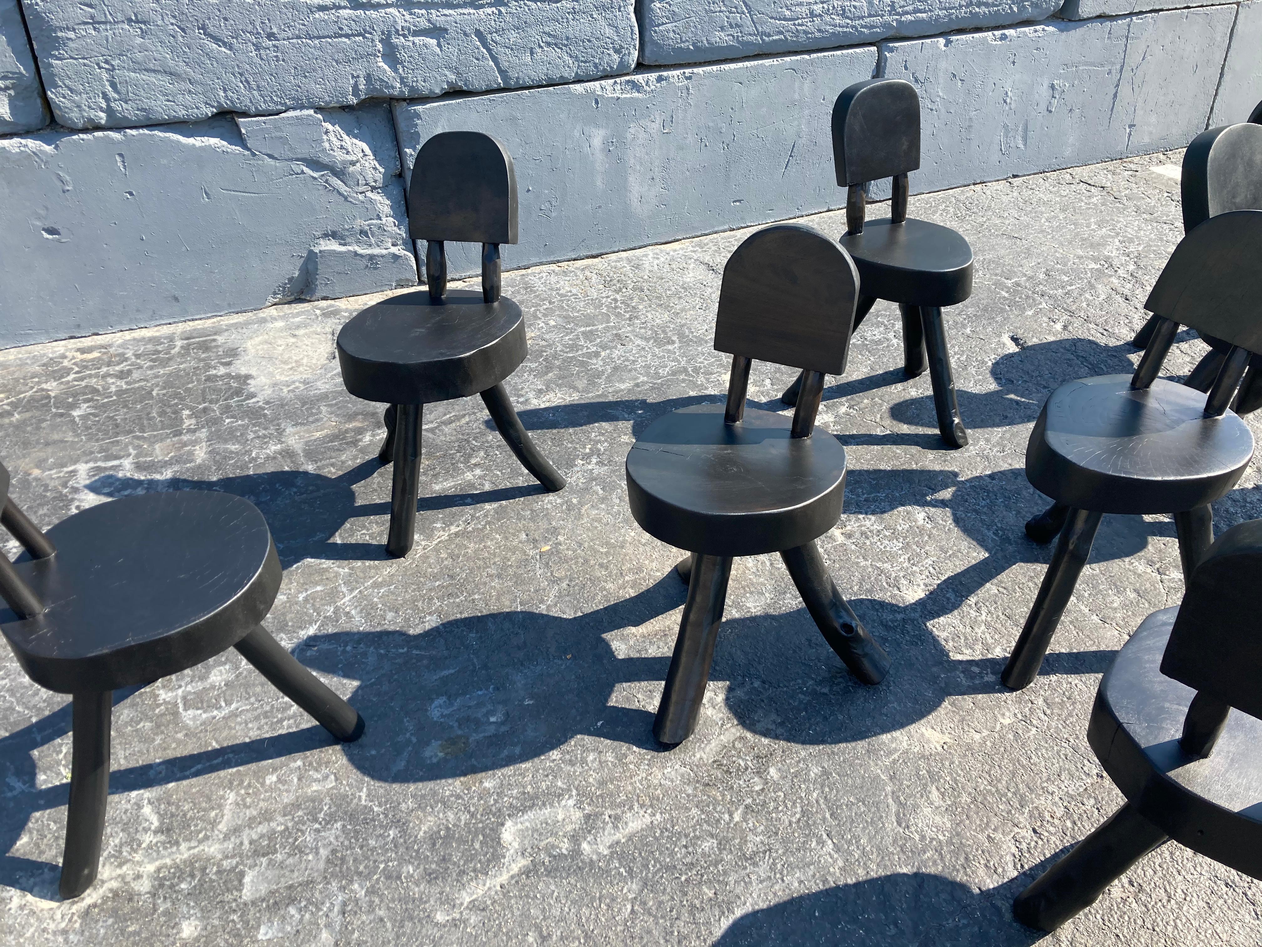 Unique Set of Ten Dining Chairs, Tree, Stump, Black 5