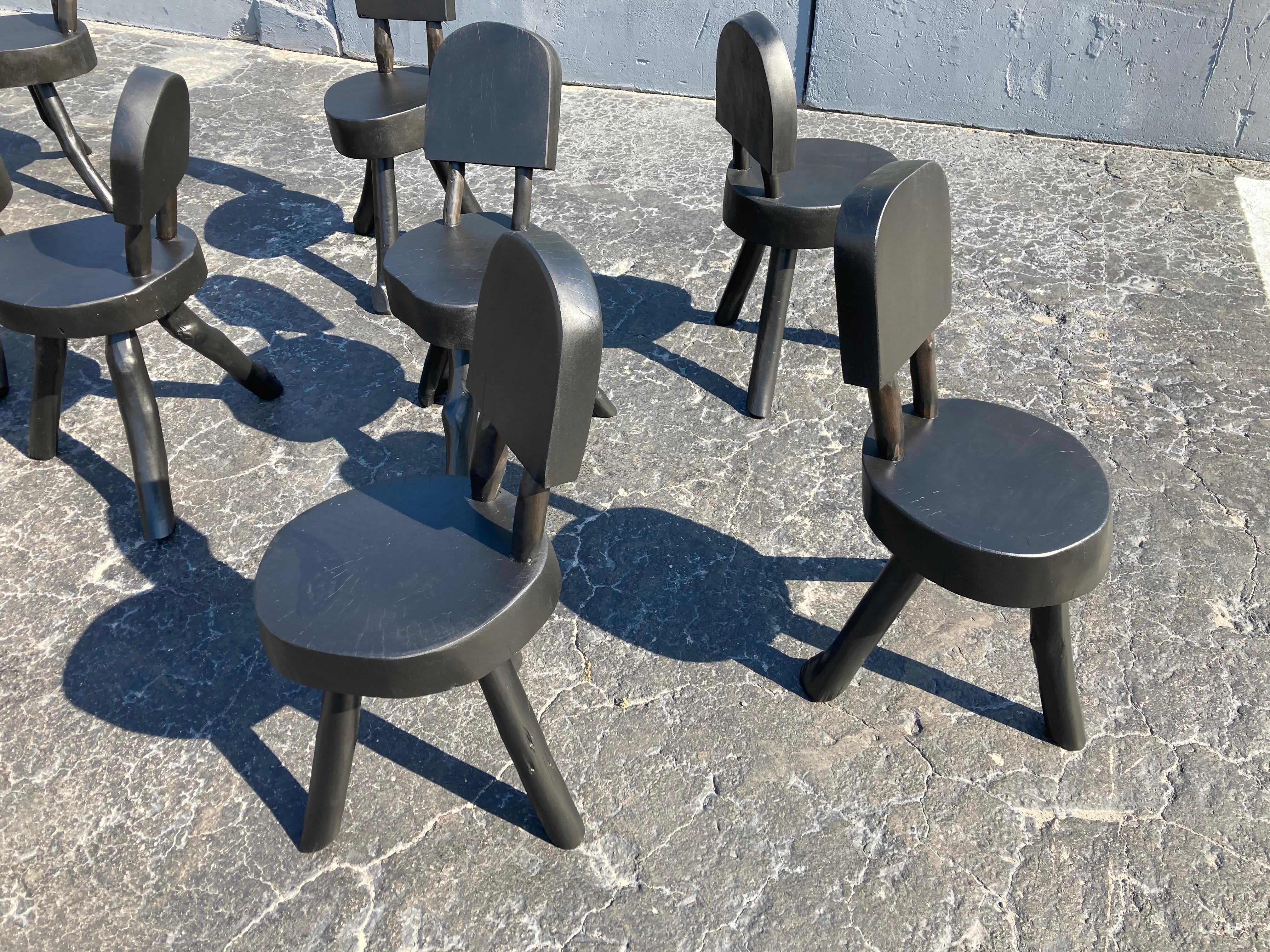 Unique Set of Ten Dining Chairs, Tree, Stump, Black 6