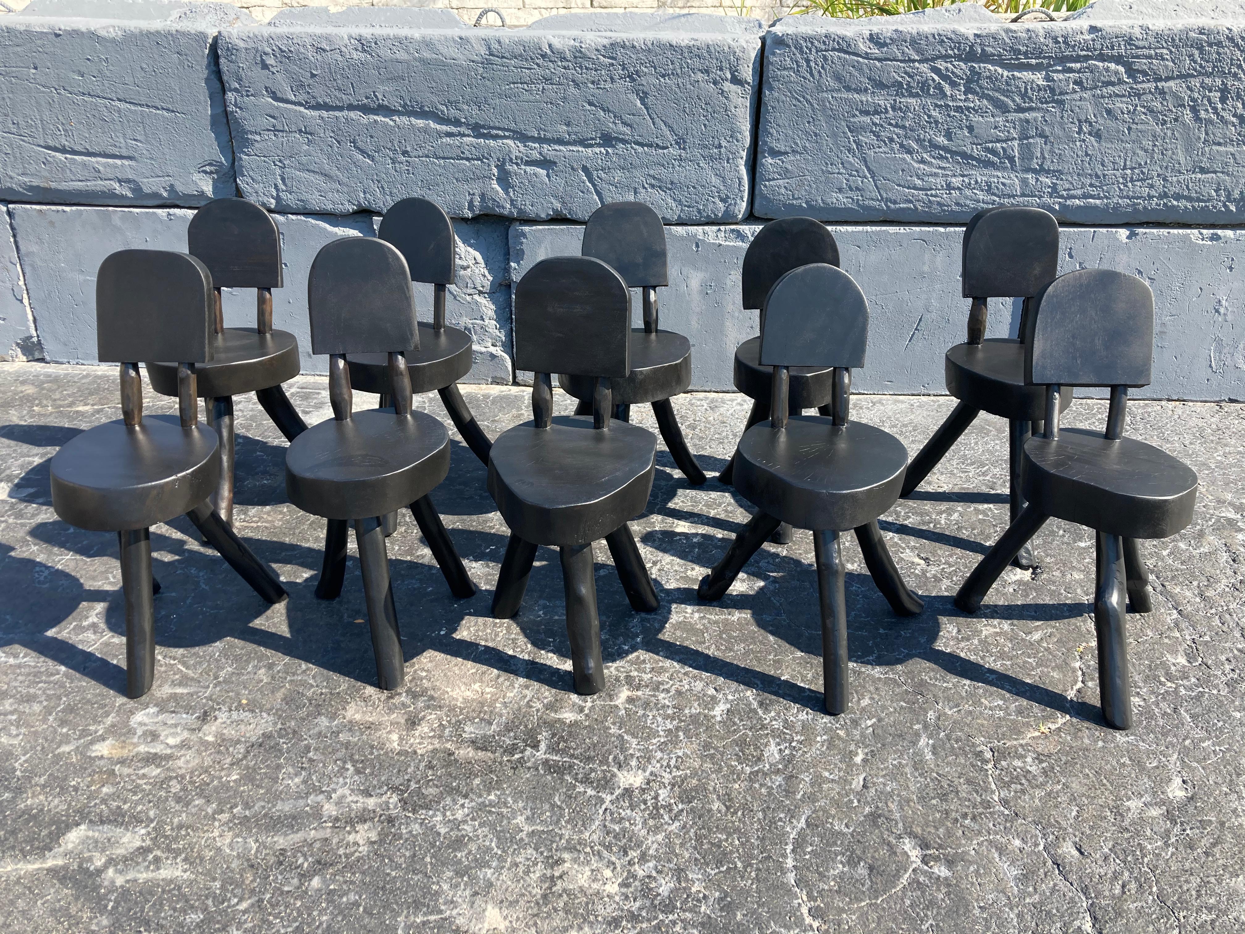 Unique Set of Ten Dining Chairs, Tree, Stump, Black 8