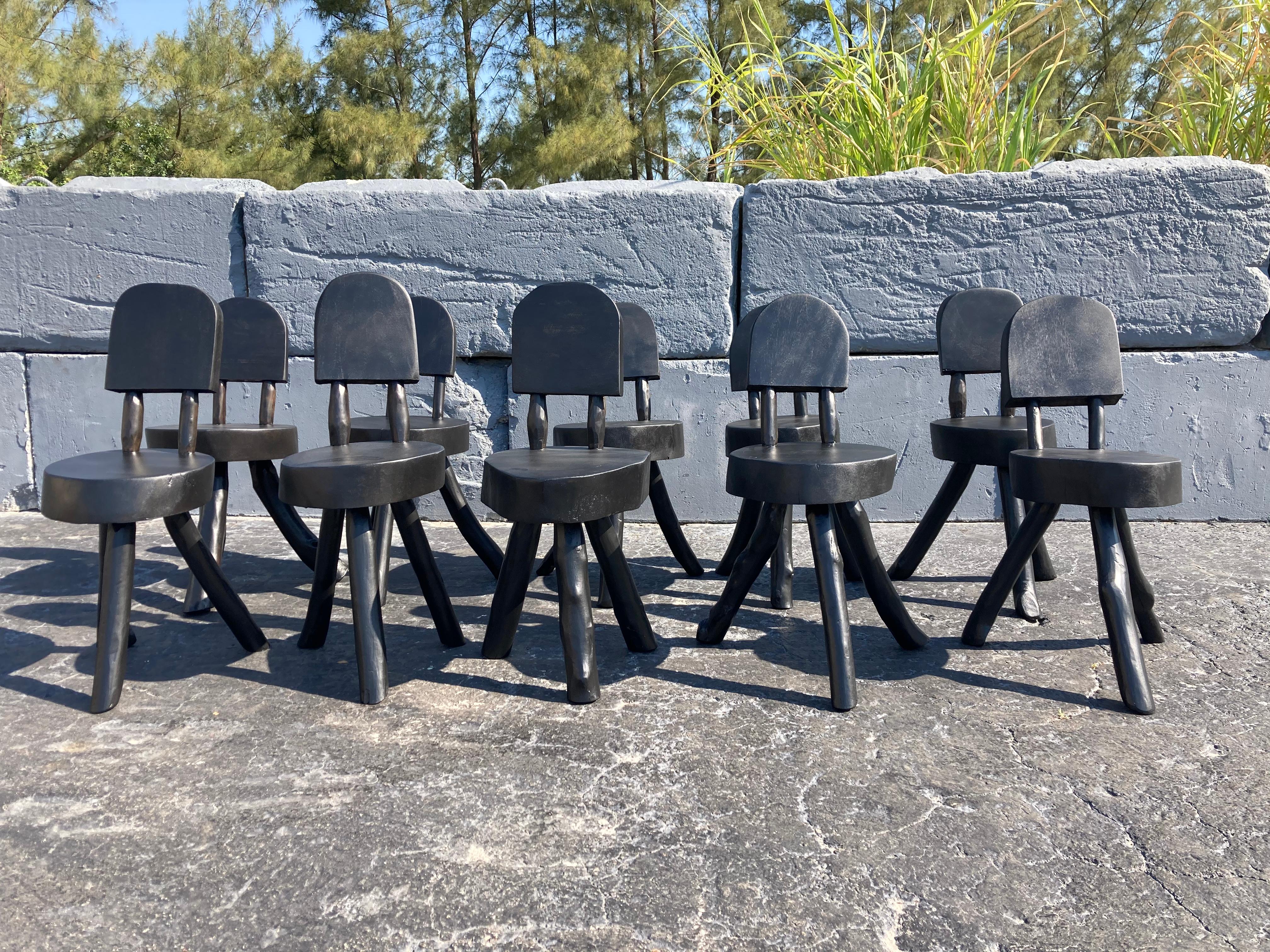 Unique Set of Ten Dining Chairs, Tree, Stump, Black 9