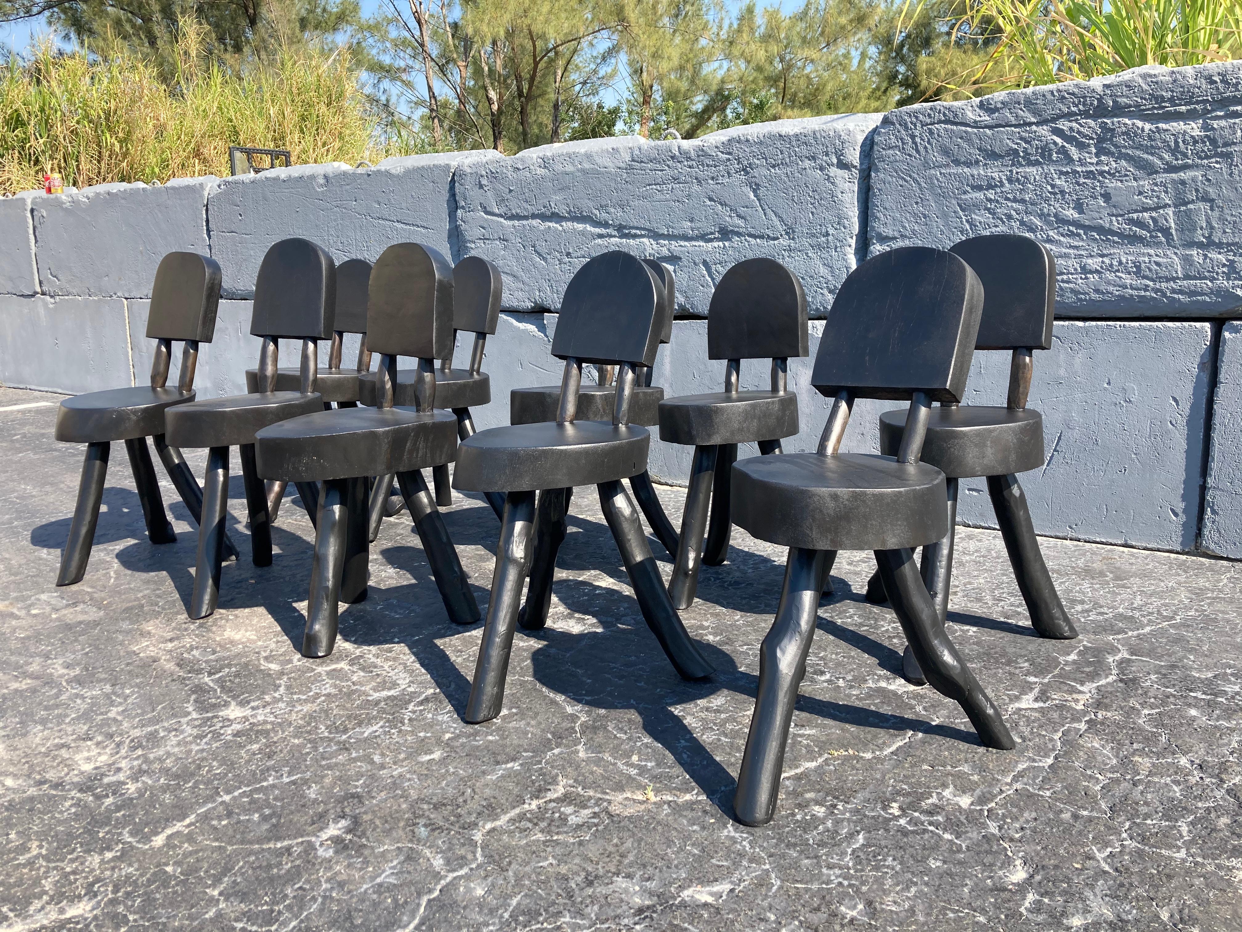 Unique Set of Ten Dining Chairs, Tree, Stump, Black 10