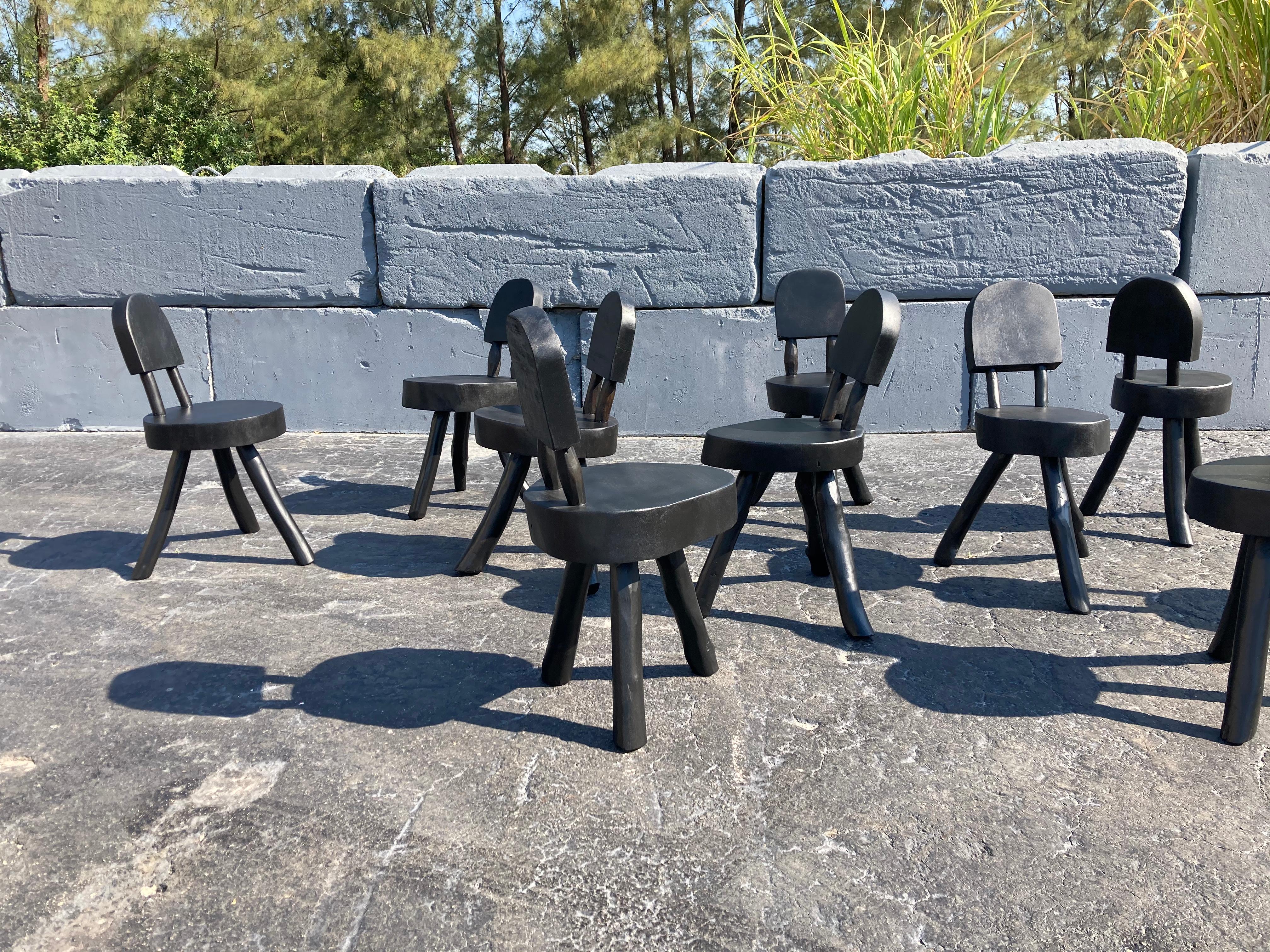 Unique Set of Ten Dining Chairs, Tree, Stump, Black In Good Condition In Miami, FL