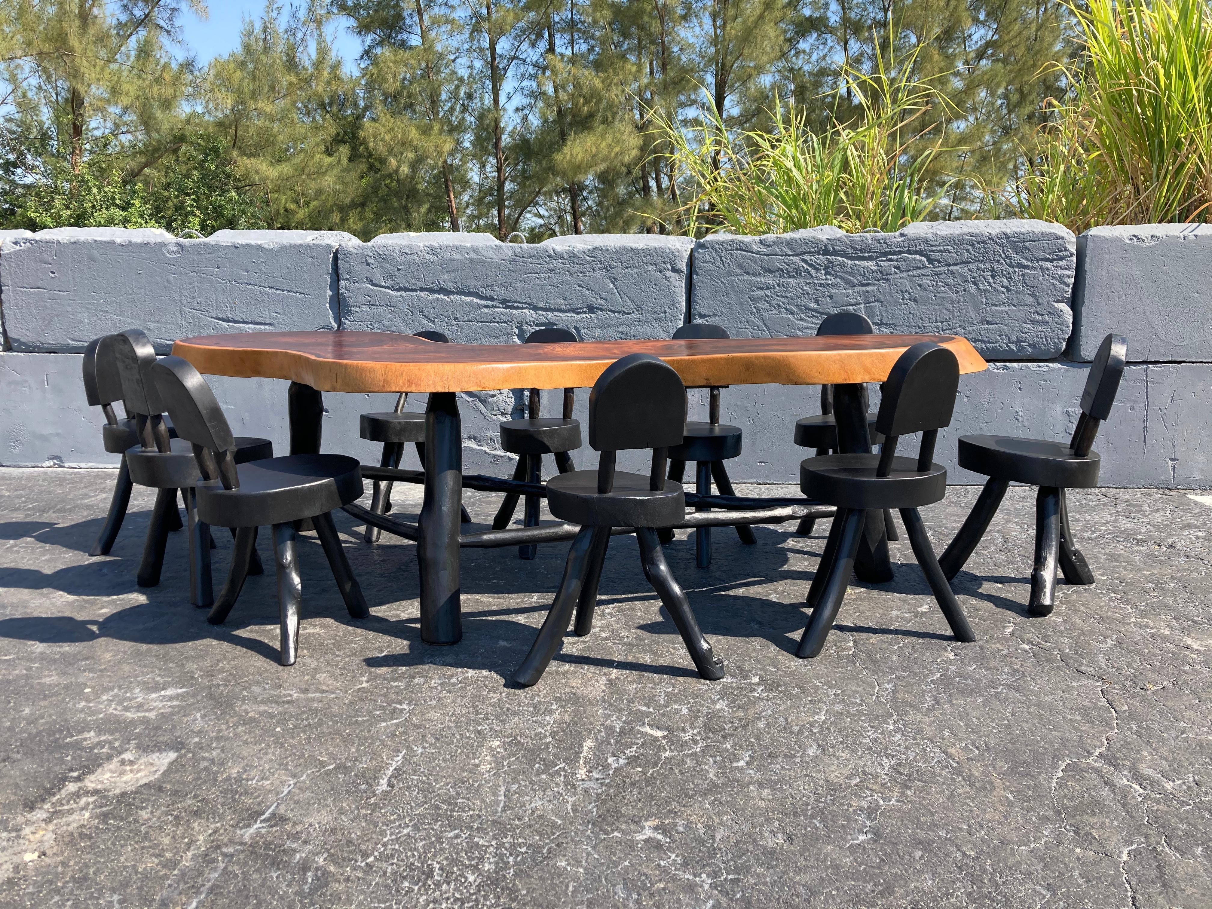 Unique Set of Ten Dining Chairs, Tree, Stump, Black 2