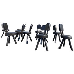 Unique Set of Ten Dining Chairs, Tree, Stump, Black