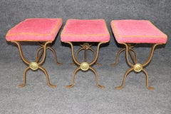 Unique Set of Three Metal and Brass Mid Century Modern Benches manner of Arbus