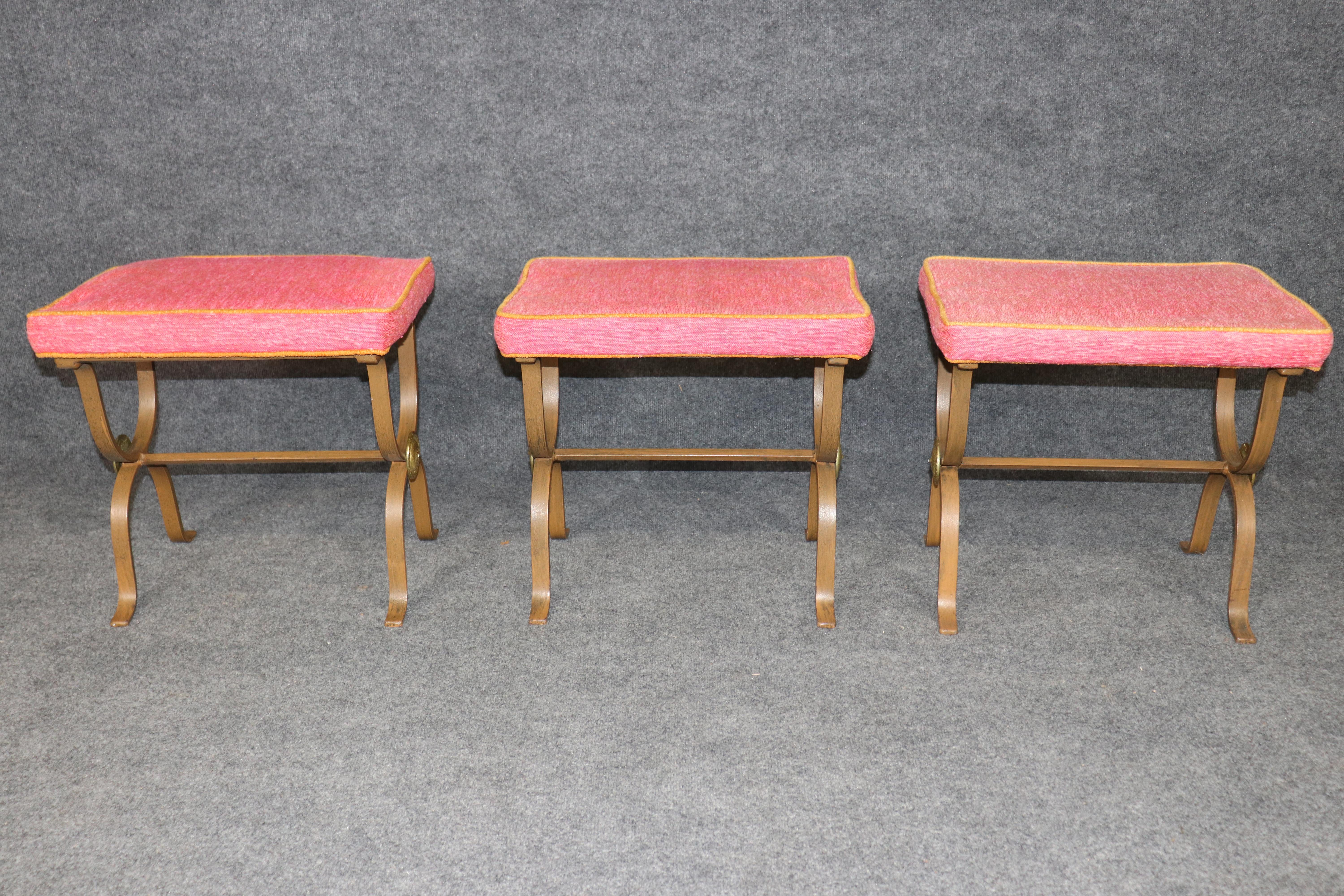 Mid-Century Modern Unique Set of Three Metal and Brass Mid Century Modern Benches manner of Arbus en vente