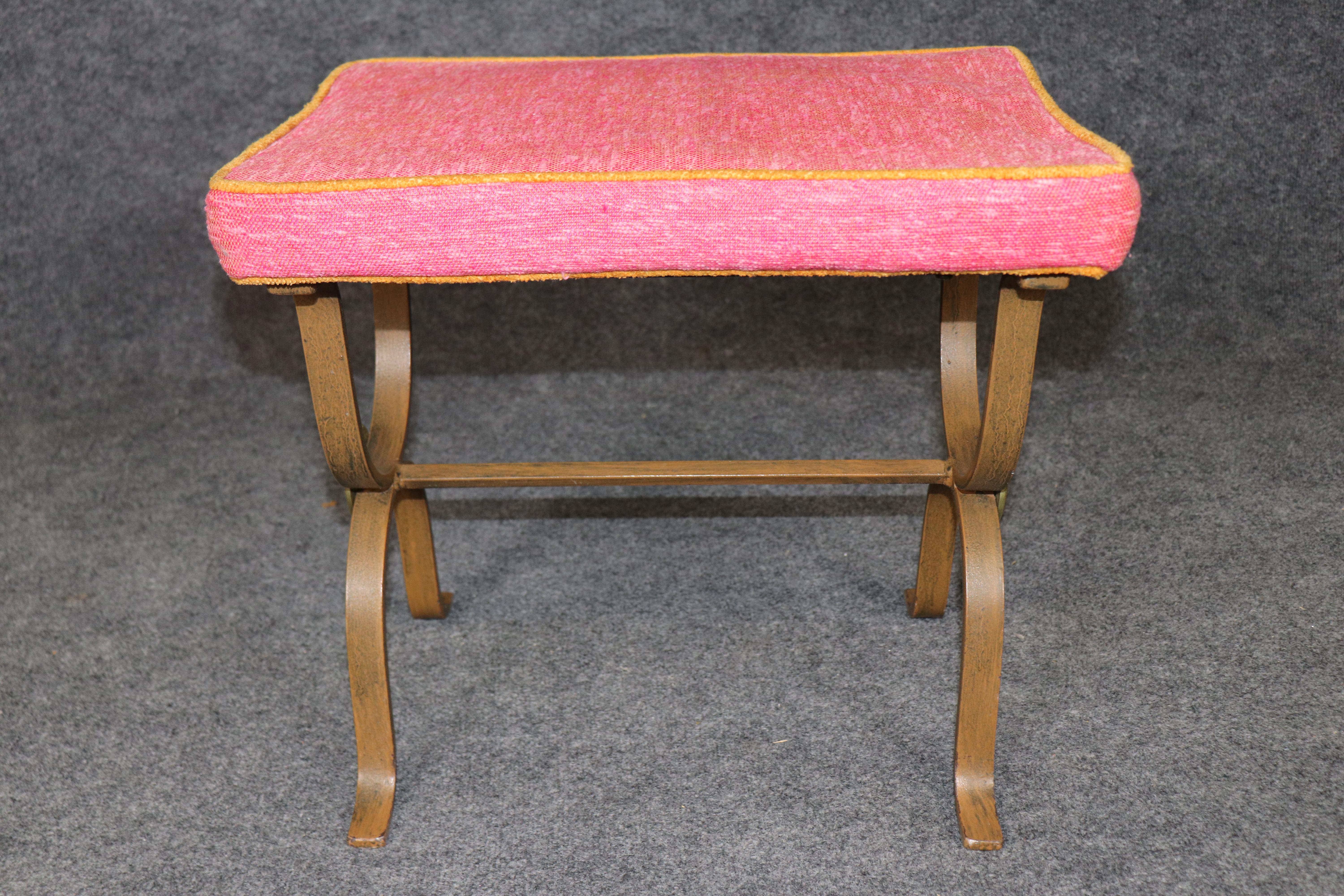 Français Unique Set of Three Metal and Brass Mid Century Modern Benches manner of Arbus en vente